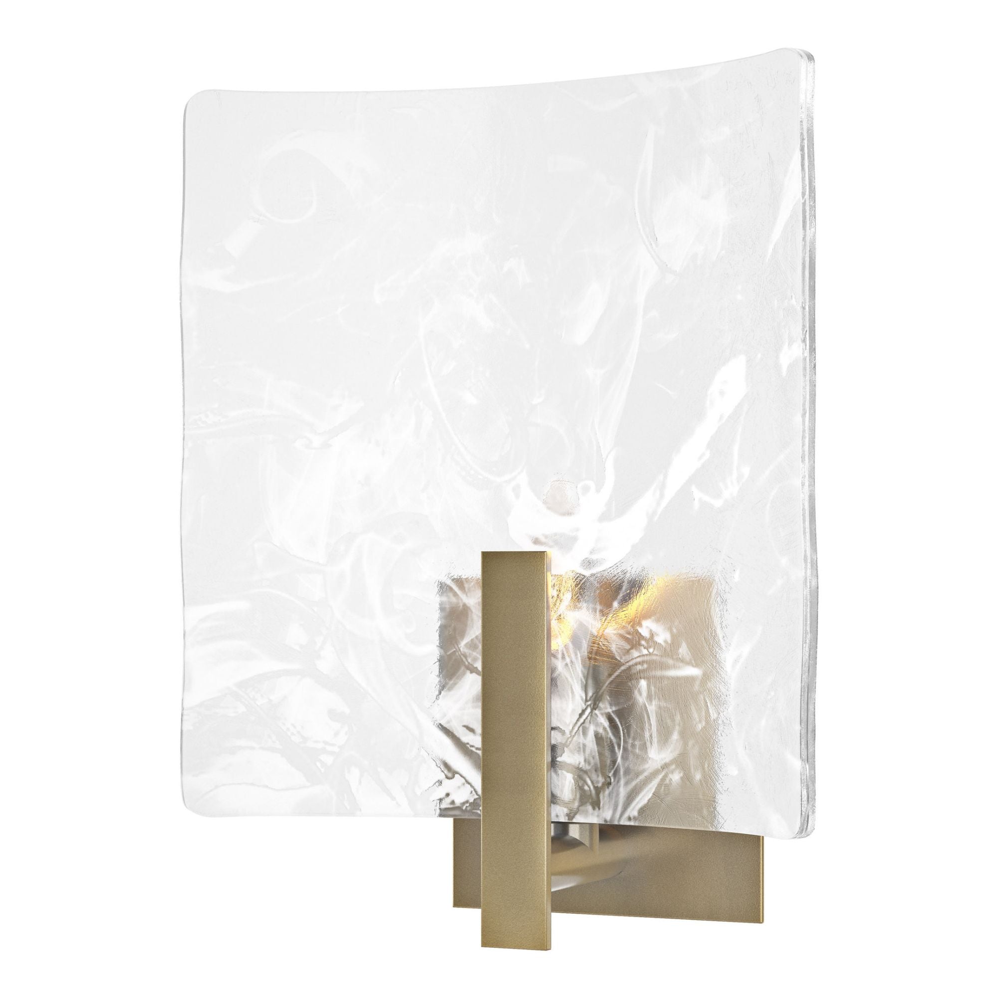 Arc Large 1-Light Bath Sconce 1-Light White Swirl Glass (YR) in Modern Brass