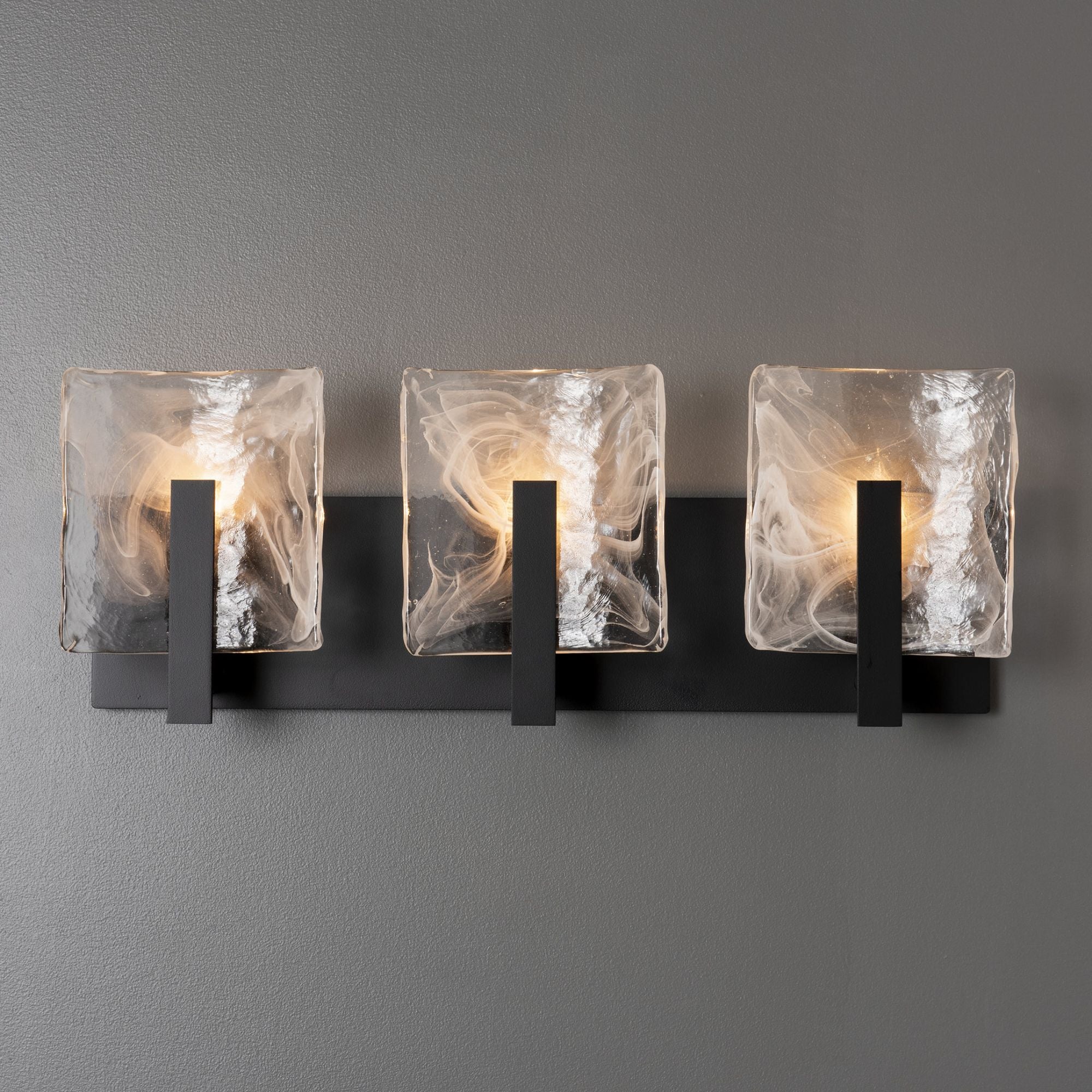 Arc 3-Light Bath Sconce 3-Light White Swirl Glass (YR) in Black