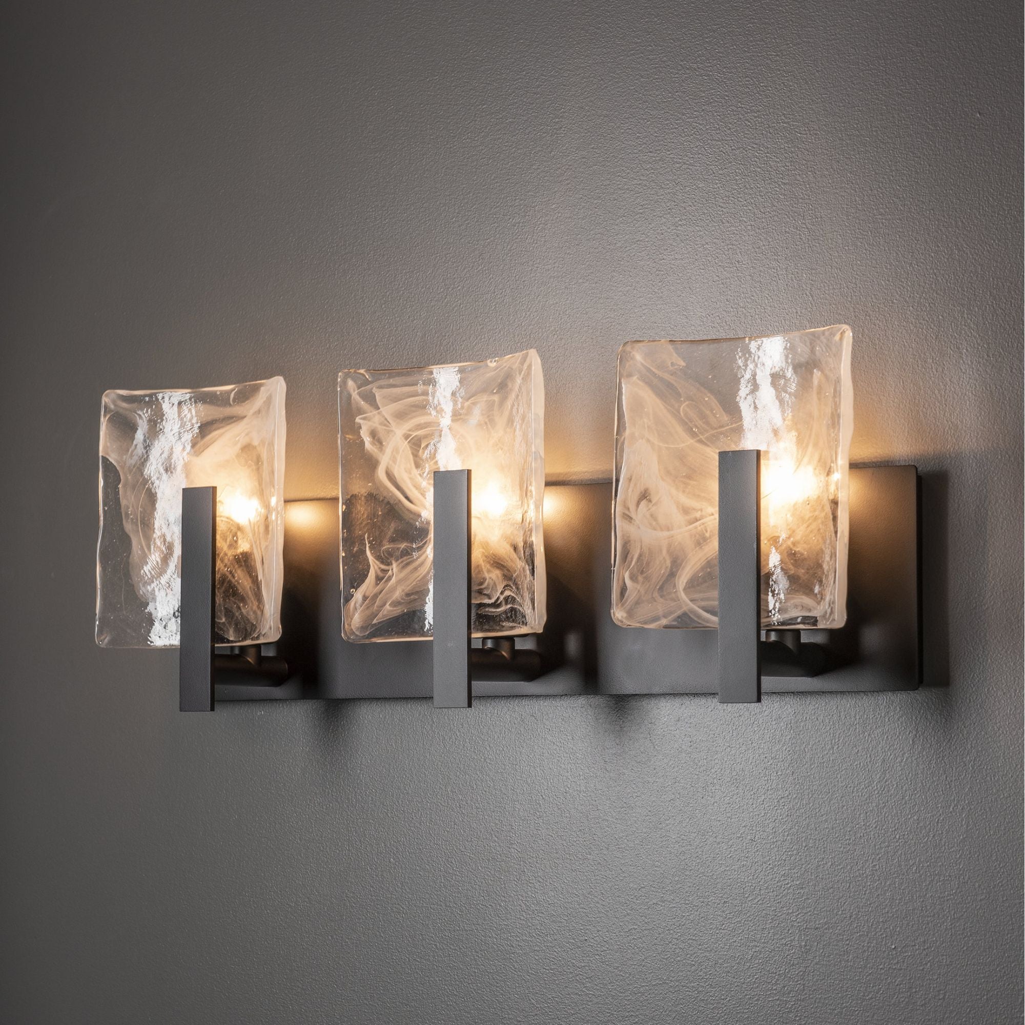 Arc 3-Light Bath Sconce 3-Light White Swirl Glass (YR) in Black