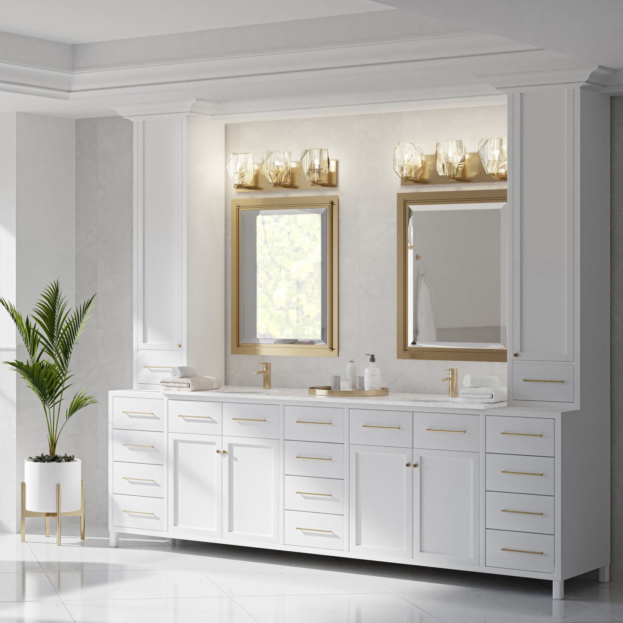 Gatsby 3-Light Bath Sconce 3-Light Crystal in Modern Brass