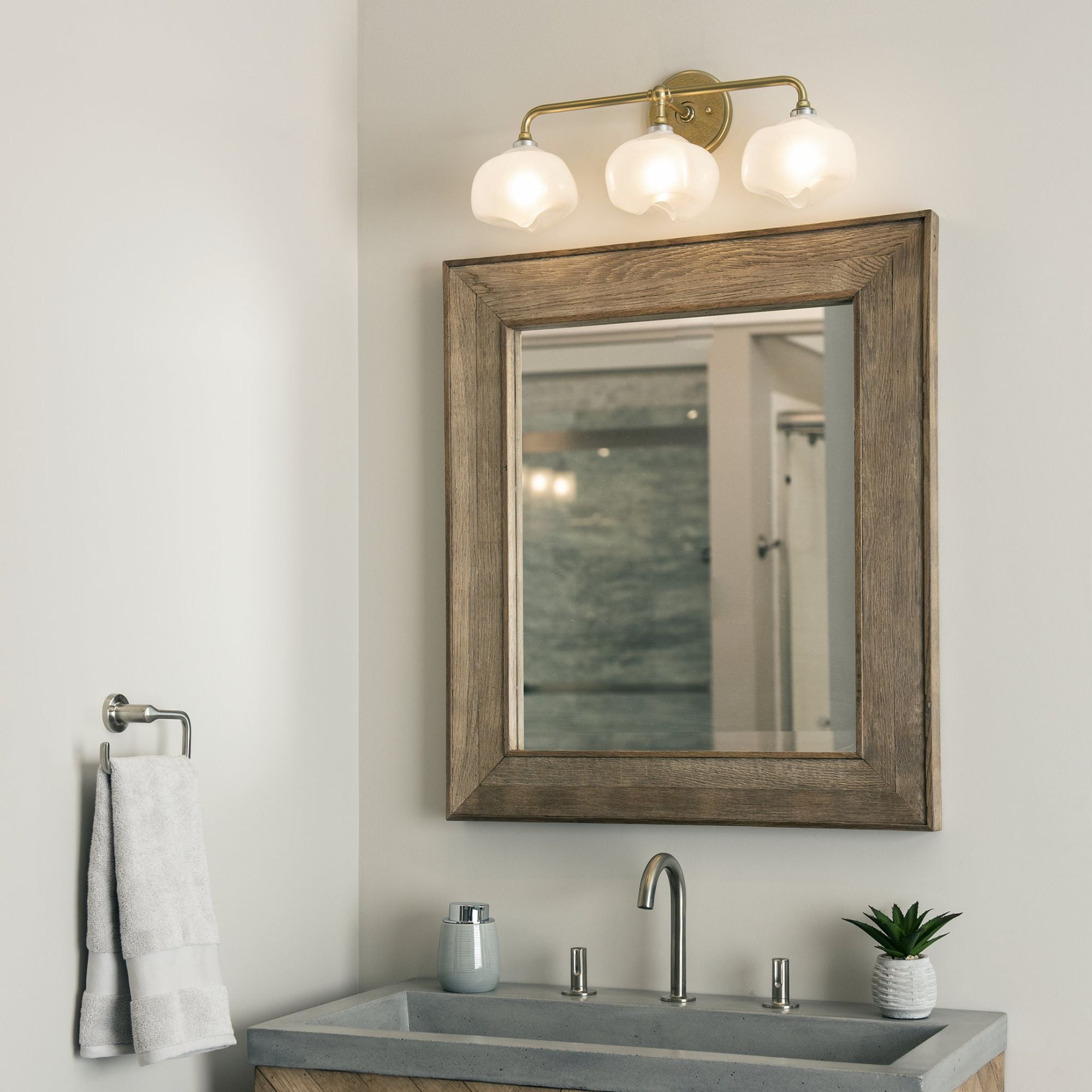 Ume 3-Light Curved Arm Bath Sconce 3-Light Modern Brass Accent Frosted Glass (FD) in Modern Brass