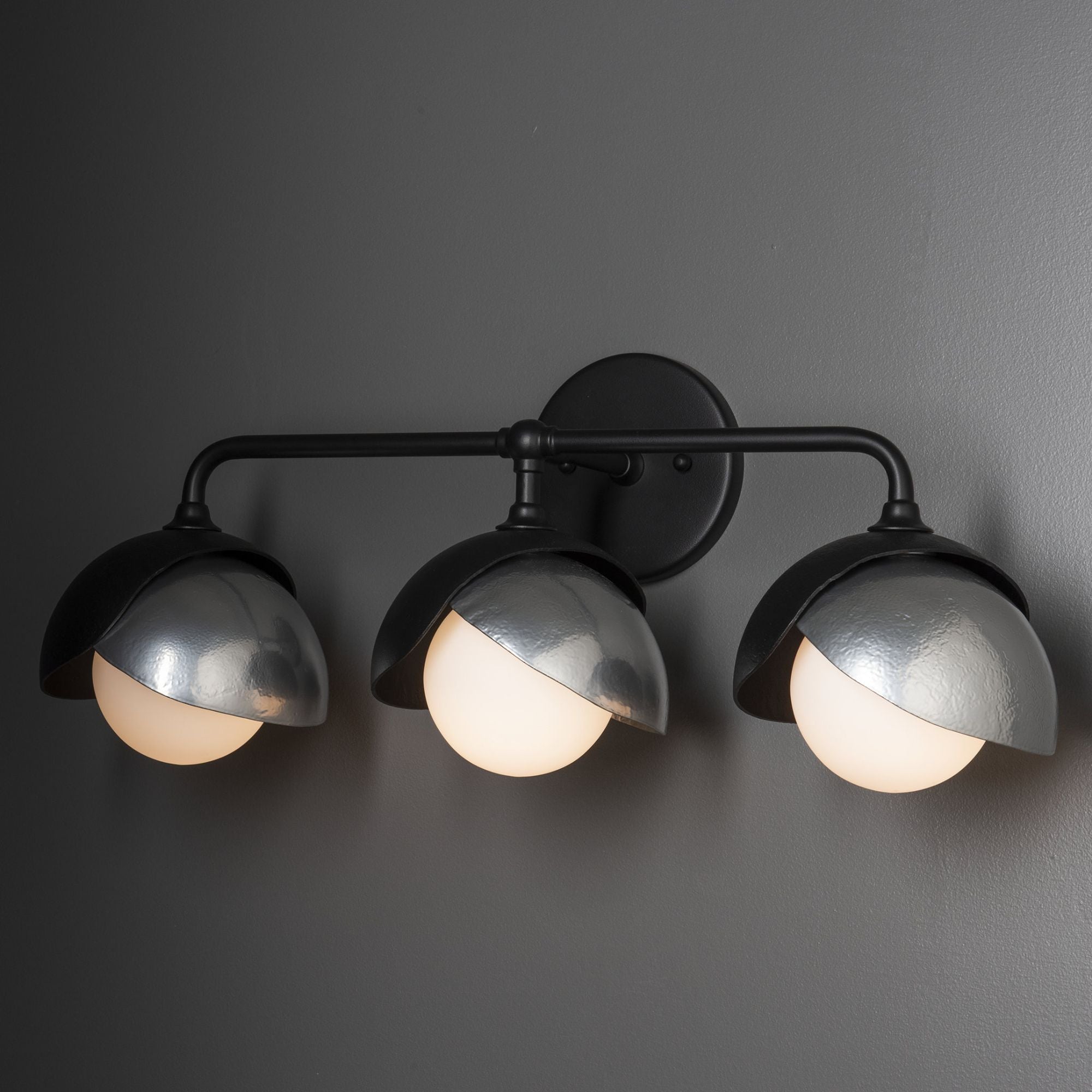 Brooklyn 3-Light Double Shade Bath Sconce 3-Light Sterling Accent Opal Glass (GG) in Black