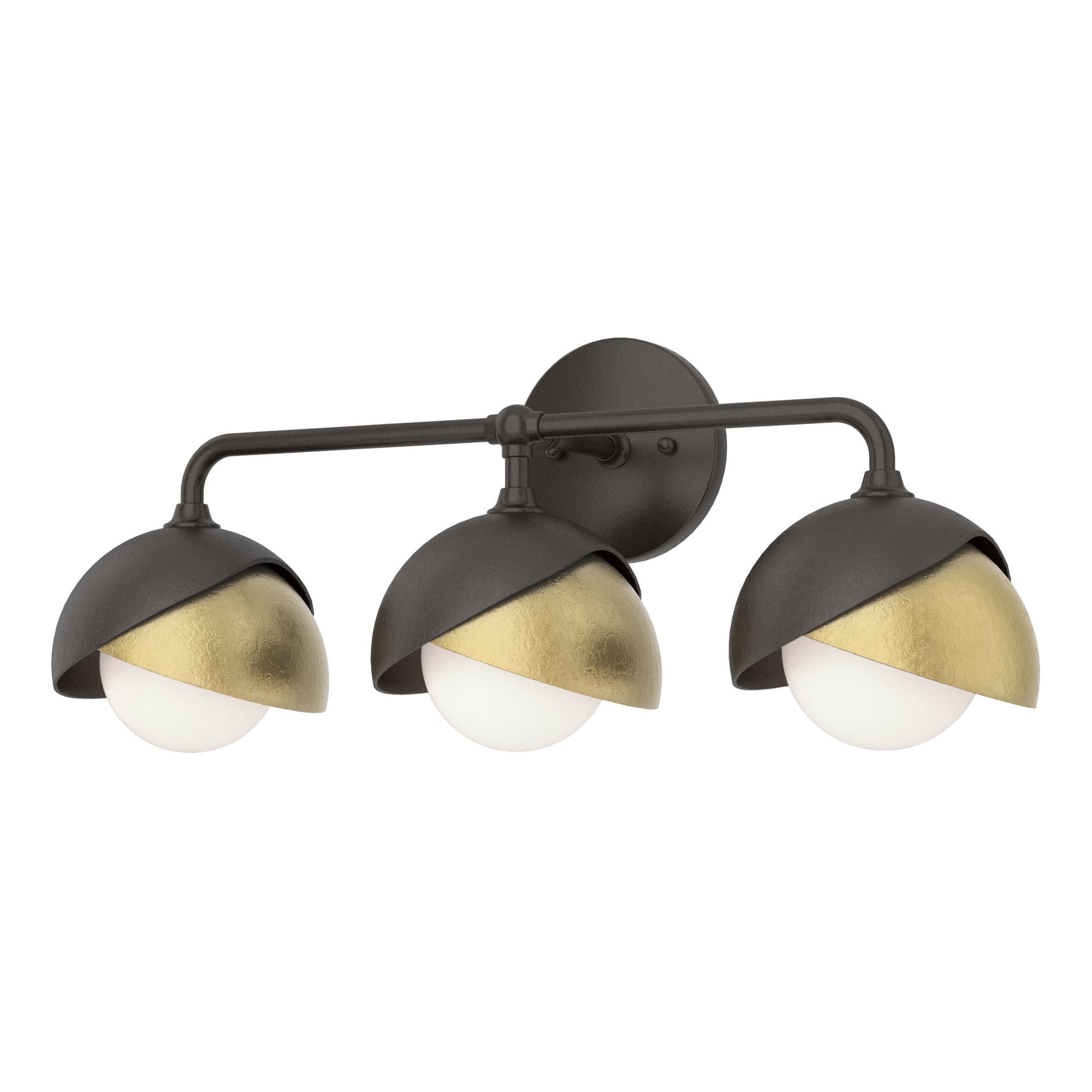 Brooklyn 3-Light Double Shade Bath Sconce 3-Light Modern Brass Accent Opal Glass (GG) in Oil Rubbed Bronze