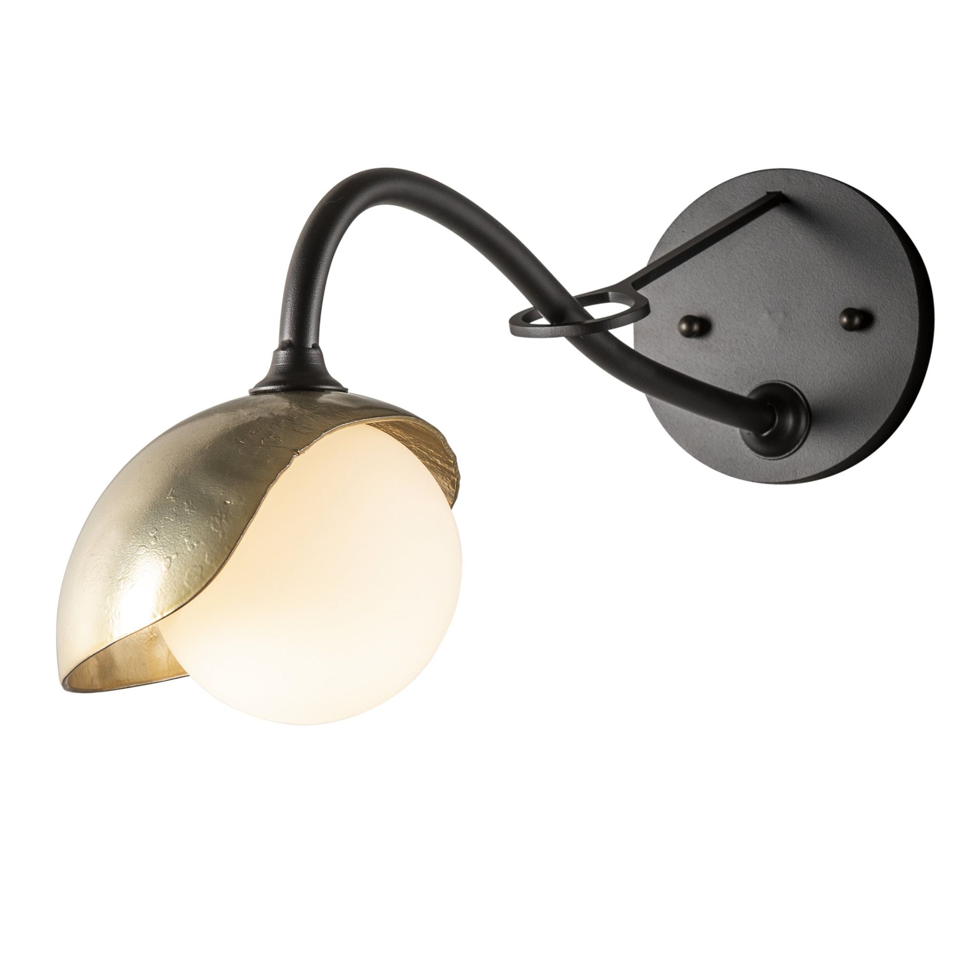 Brooklyn 1-Light Single Shade Long-Arm Sconce 1-Light Modern Brass Accent Opal Glass (GG) in Black