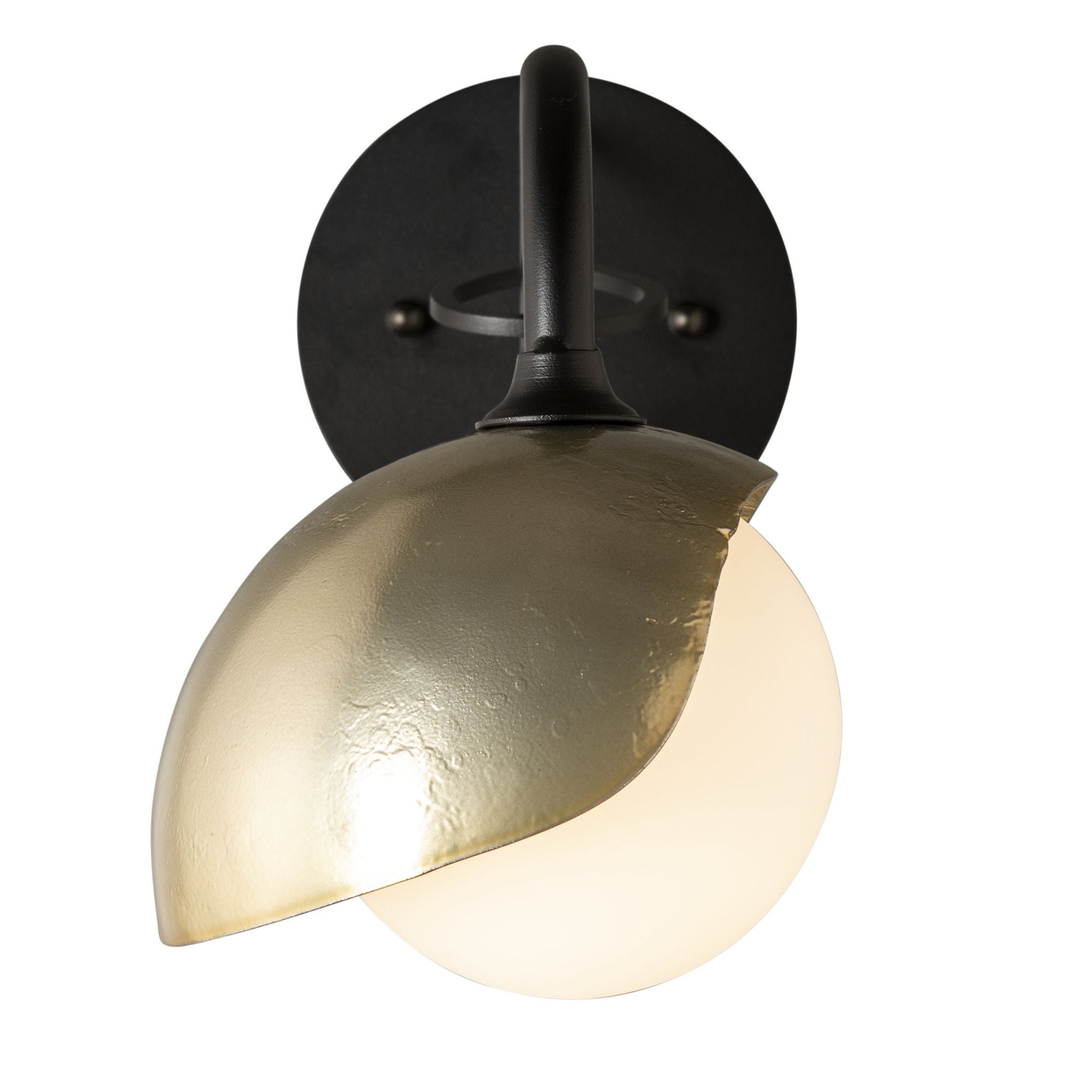 Brooklyn 1-Light Single Shade Long-Arm Sconce 1-Light Modern Brass Accent Opal Glass (GG) in Black