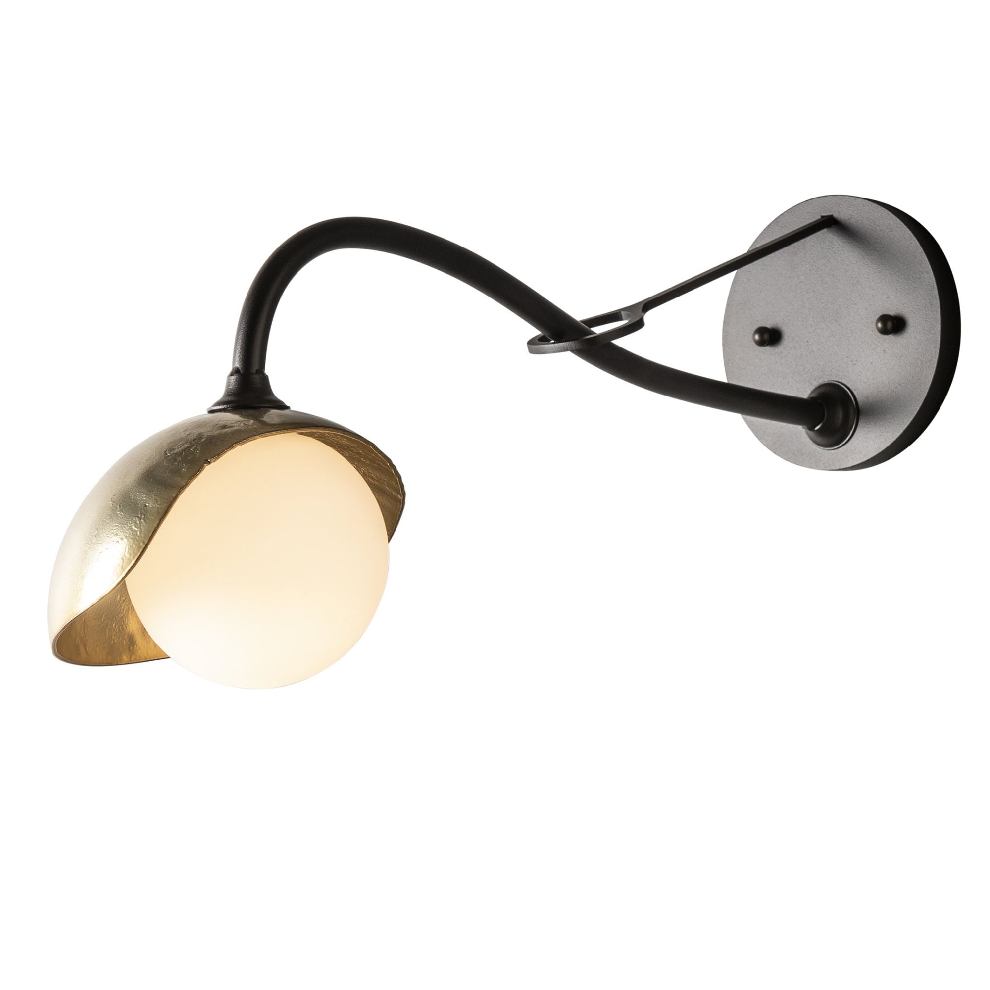 Brooklyn 1-Light Single Shade Long-Arm Sconce 1-Light Modern Brass Accent Opal Glass (GG) in Black