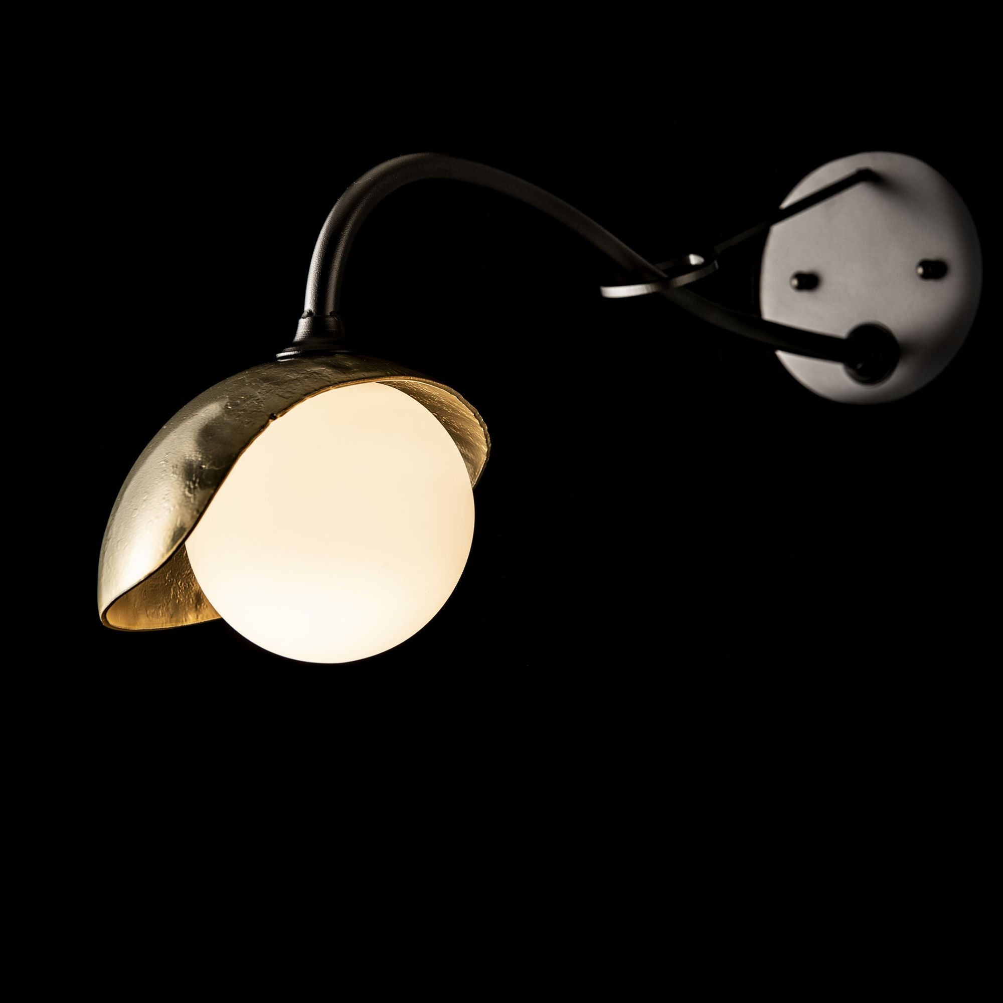 Brooklyn 1-Light Single Shade Long-Arm Sconce 1-Light Modern Brass Accent Opal Glass (GG) in Black