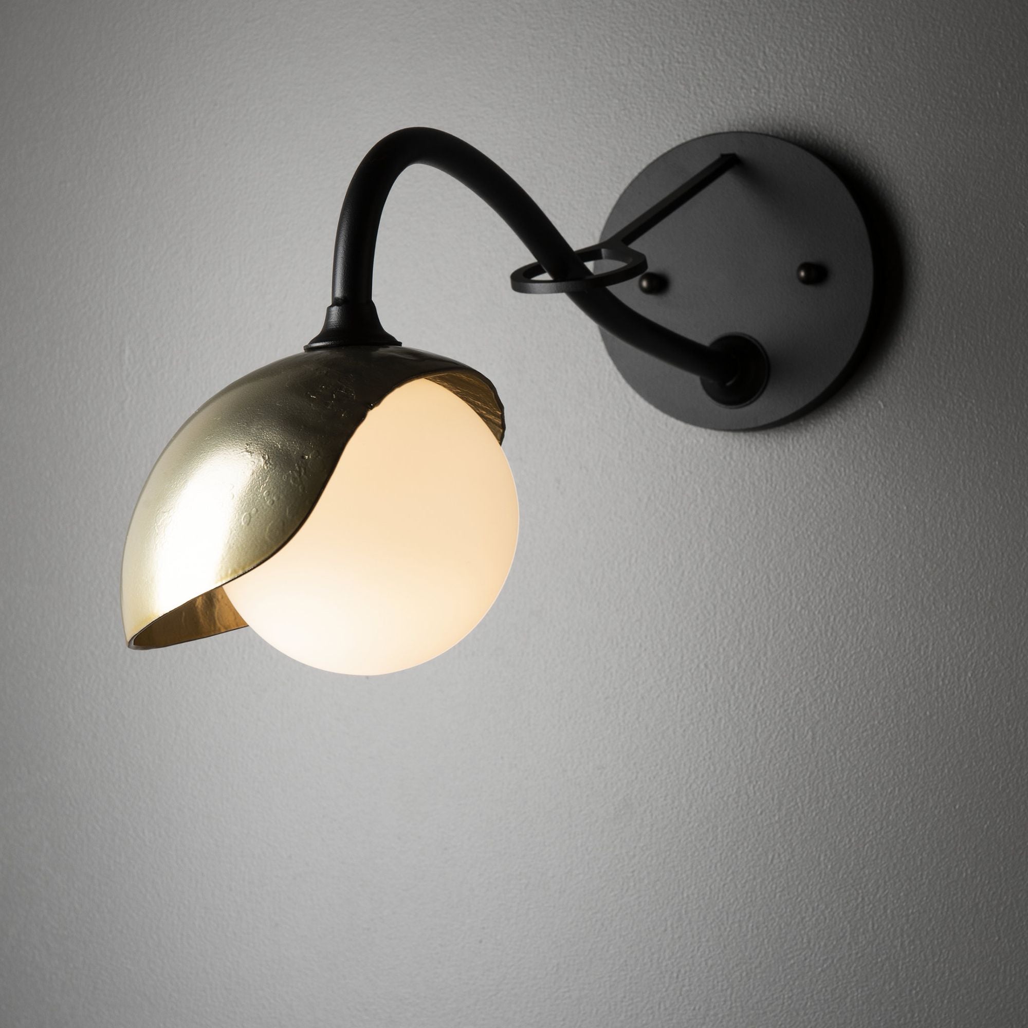 Brooklyn 1-Light Single Shade Long-Arm Sconce 1-Light Modern Brass Accent Opal Glass (GG) in Black