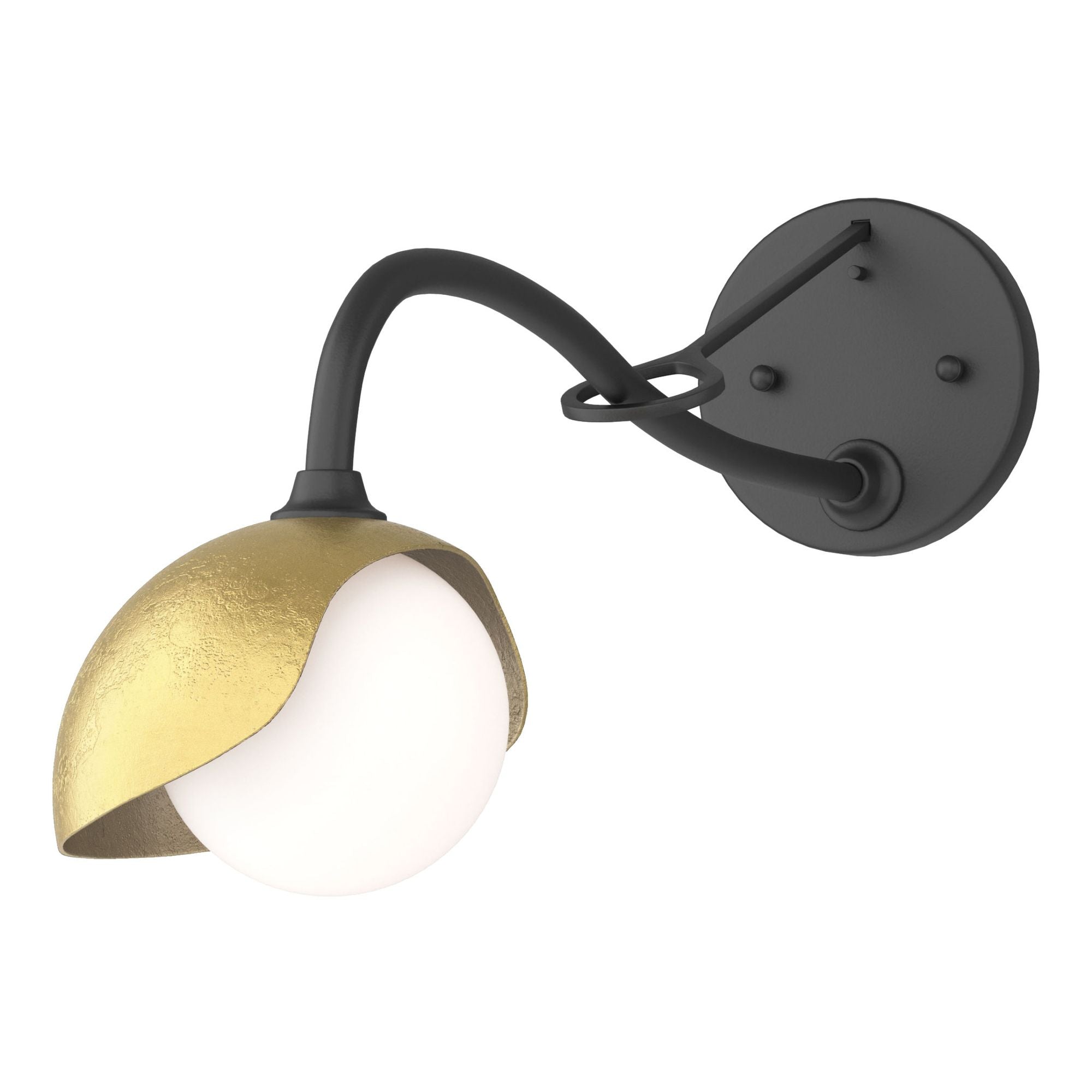 Brooklyn 1-Light Single Shade Long-Arm Sconce 1-Light Modern Brass Accent Opal Glass (GG) in Black