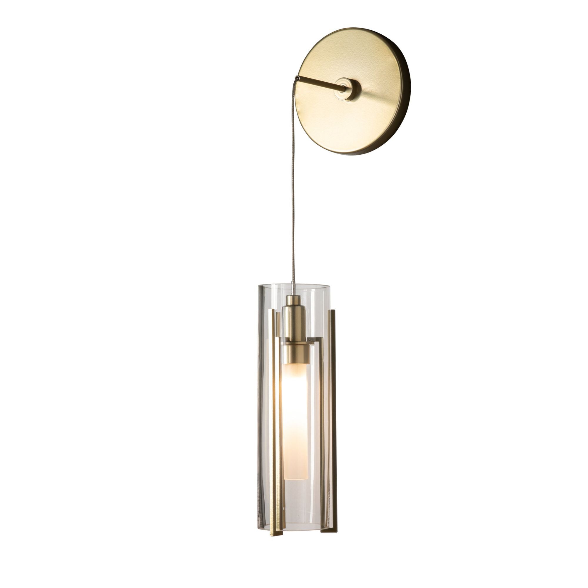 Exos Glass Mini Low Voltage Sconce 1-Light Clear Glass (ZM) in Modern Brass