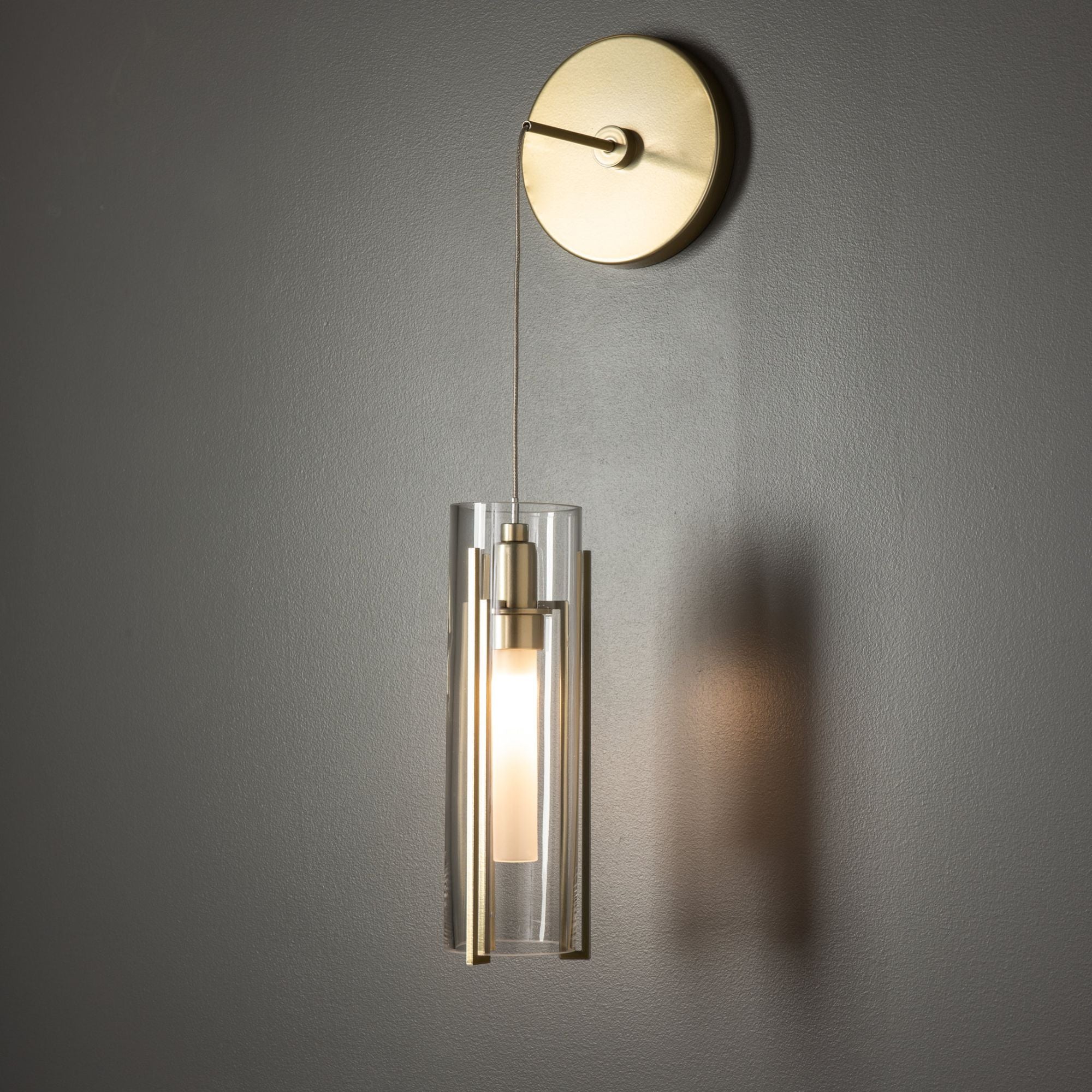 Exos Glass Mini Low Voltage Sconce 1-Light Clear Glass (ZM) in Modern Brass