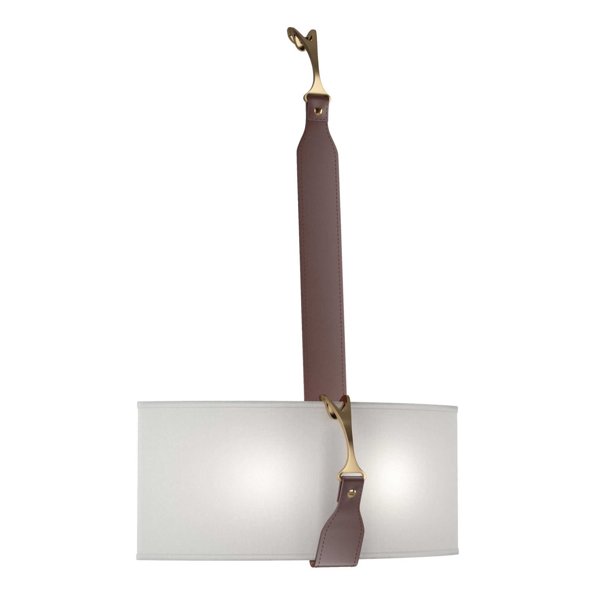 Saratoga Sconce 2-Light Antique Brass Accent British Brown Leather Natural Anna Shade (SF) in Black