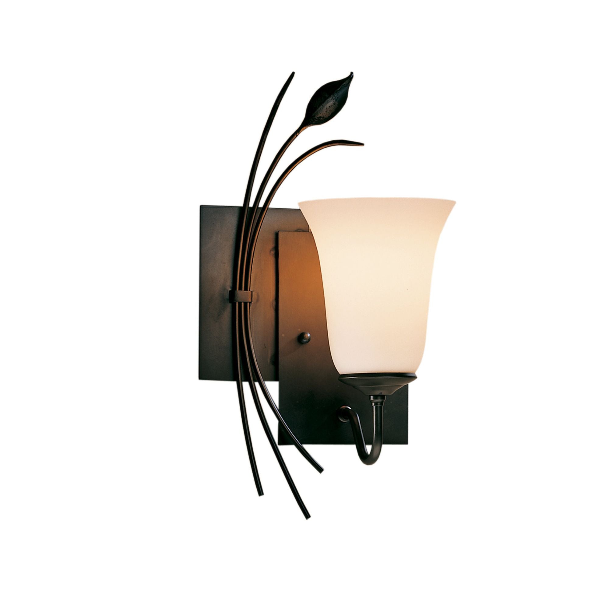 Forged Leaf Sconce 1-Light Left Facing Opal Glass (GG) in Dark Smoke
