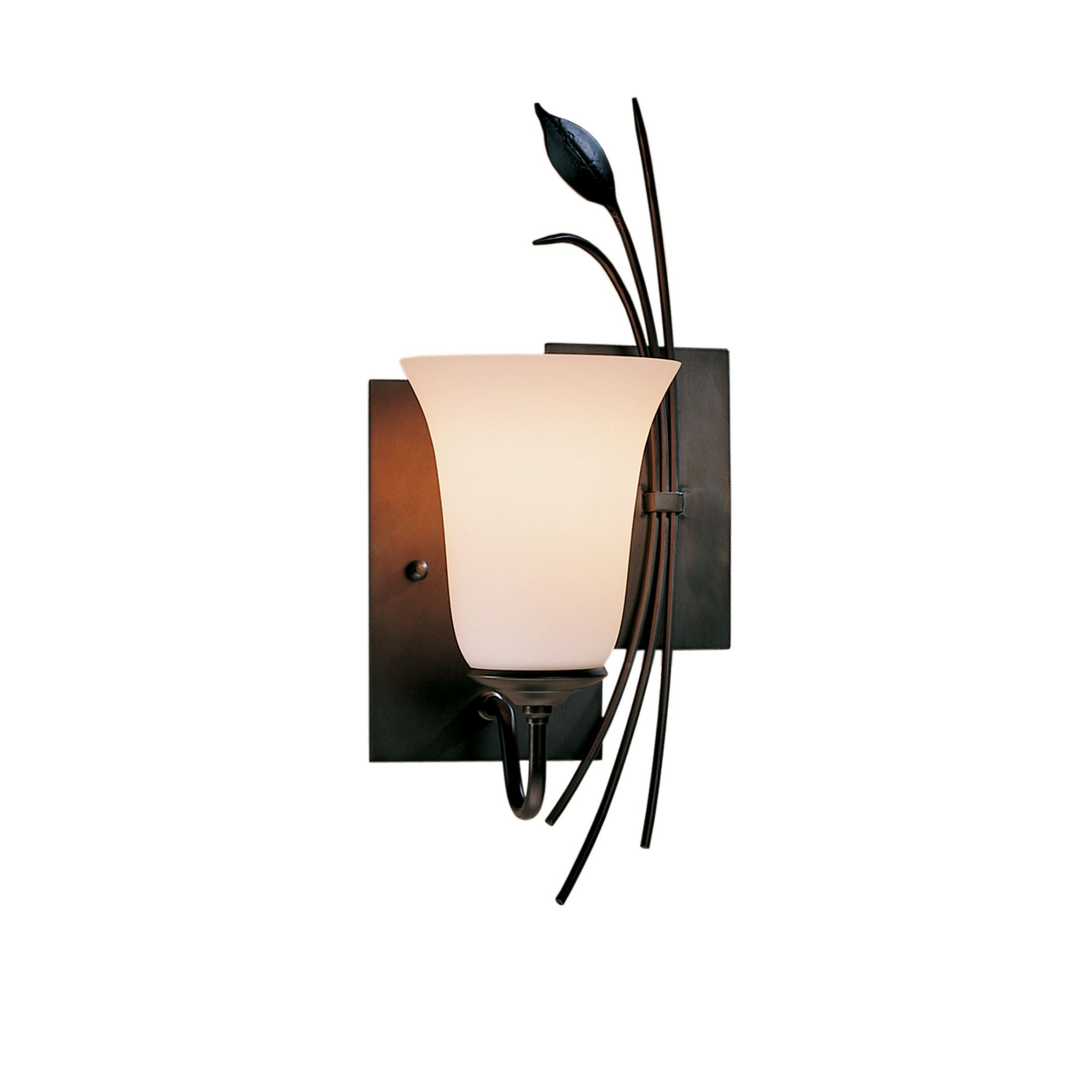 Forged Leaf Sconce 1-Light Right Facing Opal Glass (GG) in Dark Smoke