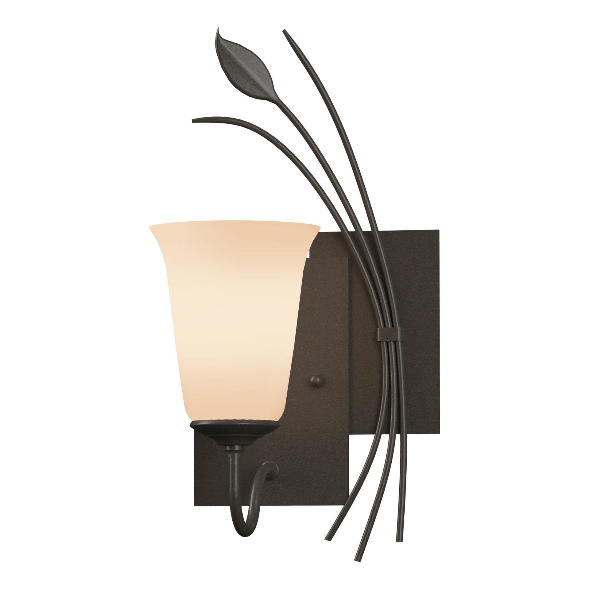 Forged Leaf Sconce 1-Light Right Facing Opal Glass (GG) in Dark Smoke