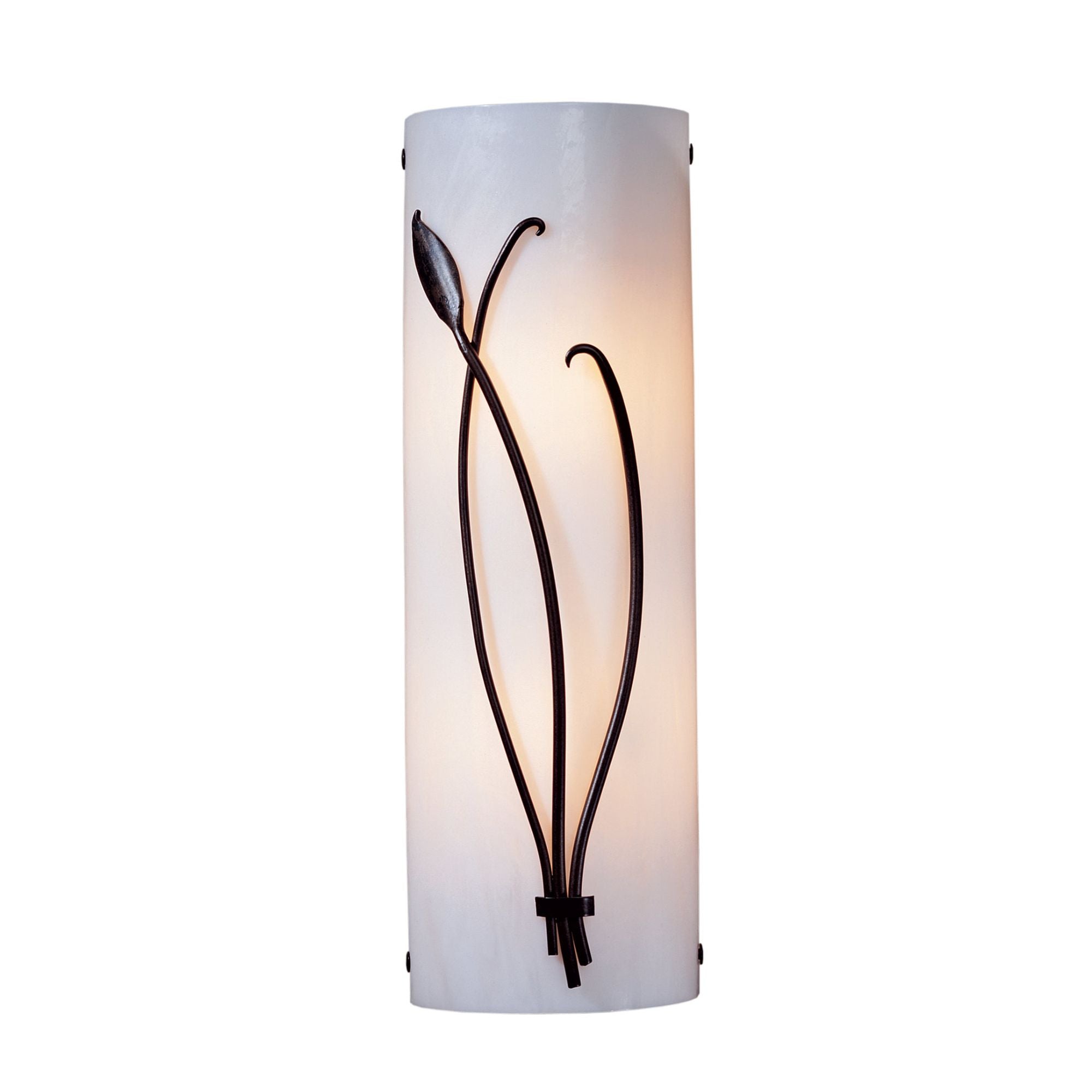 Forged Leaf and Stem Sconce 2-Light Left Facing White Art Glass (BB) in Dark Smoke