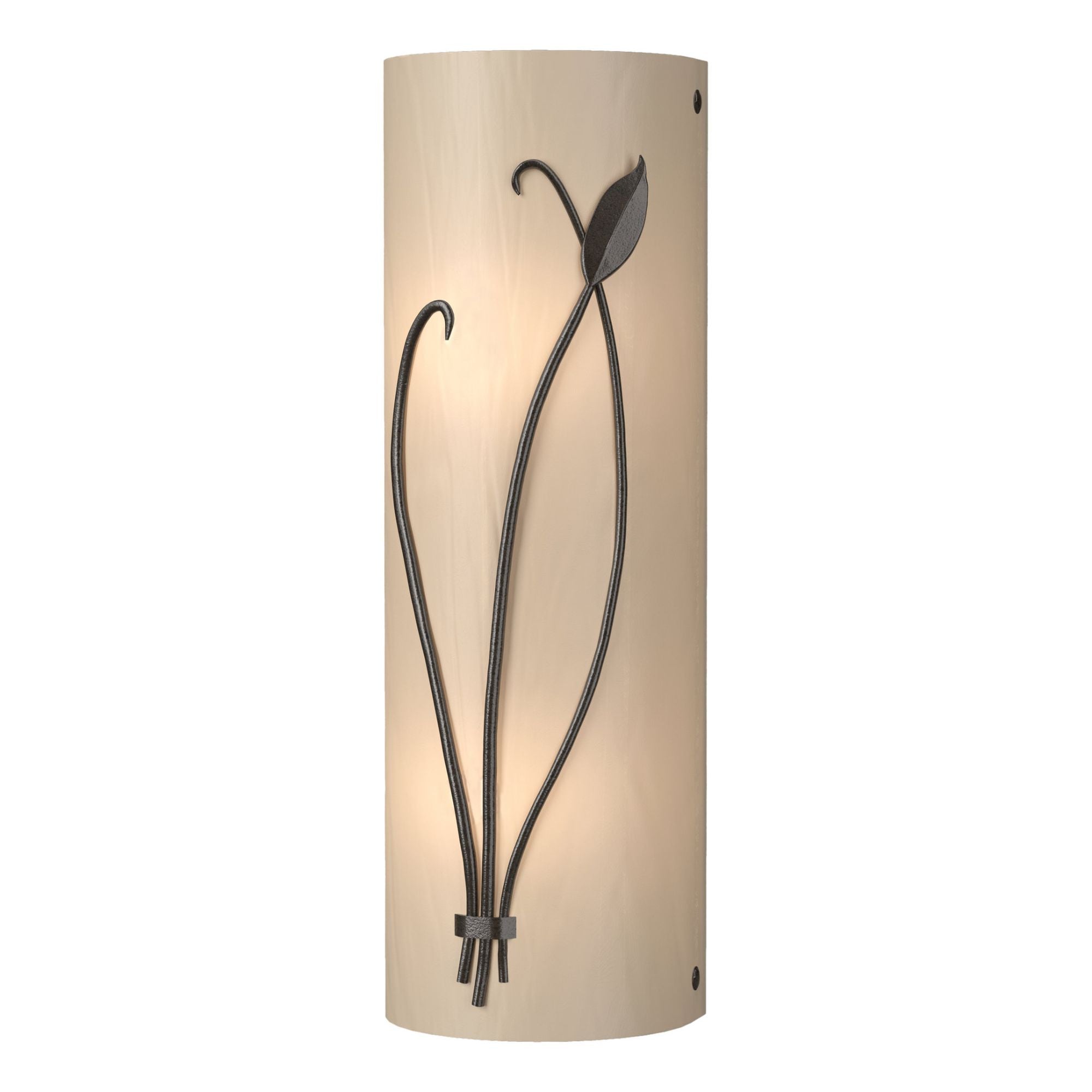 Forged Leaf and Stem Sconce 2-Light Left Facing White Art Glass (BB) in Oil Rubbed Bronze