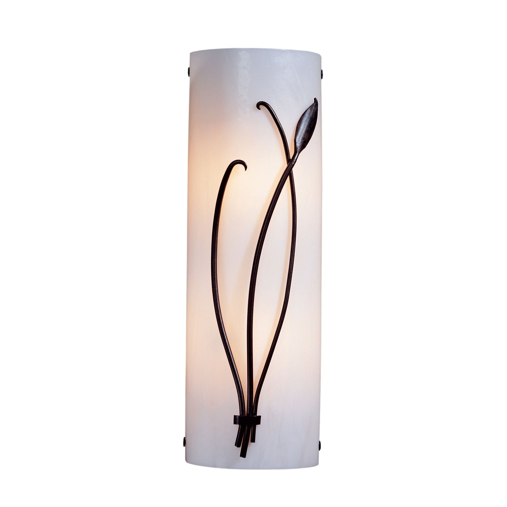 Forged Leaf and Stem Sconce 2-Light Right Facing White Art Glass (BB) in Dark Smoke