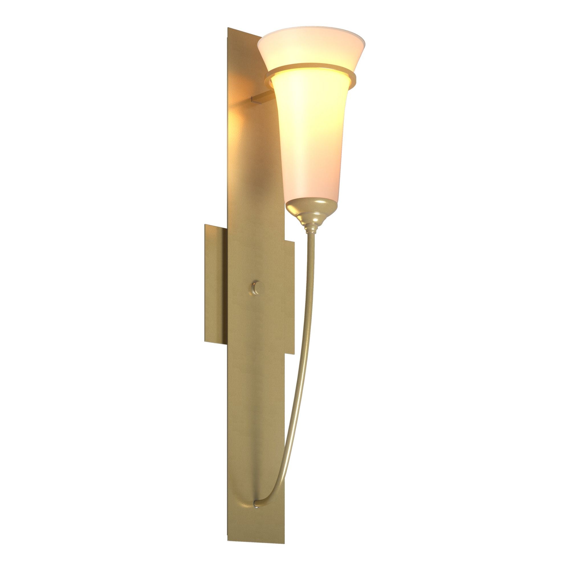 Banded Wall Torch Sconce 1-Light Opal Glass (GG) in Modern Brass