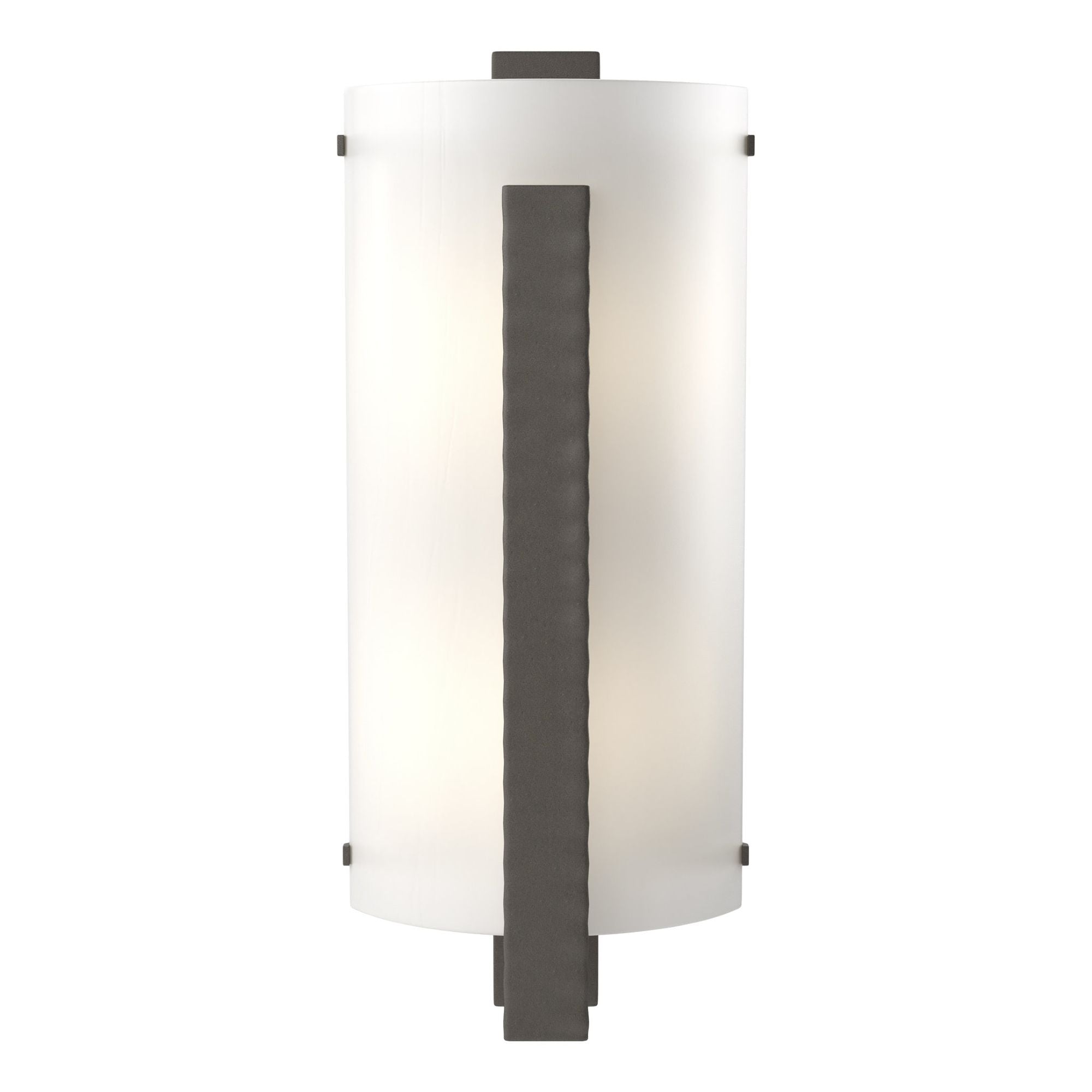 Forged Vertical Bar Sconce 2-Light White Art Glass (BB) in Dark Smoke