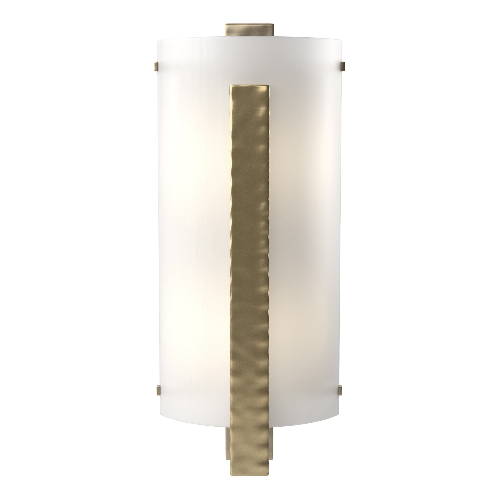 Forged Vertical Bar Sconce 2-Light White Art Glass (BB) in Modern Brass