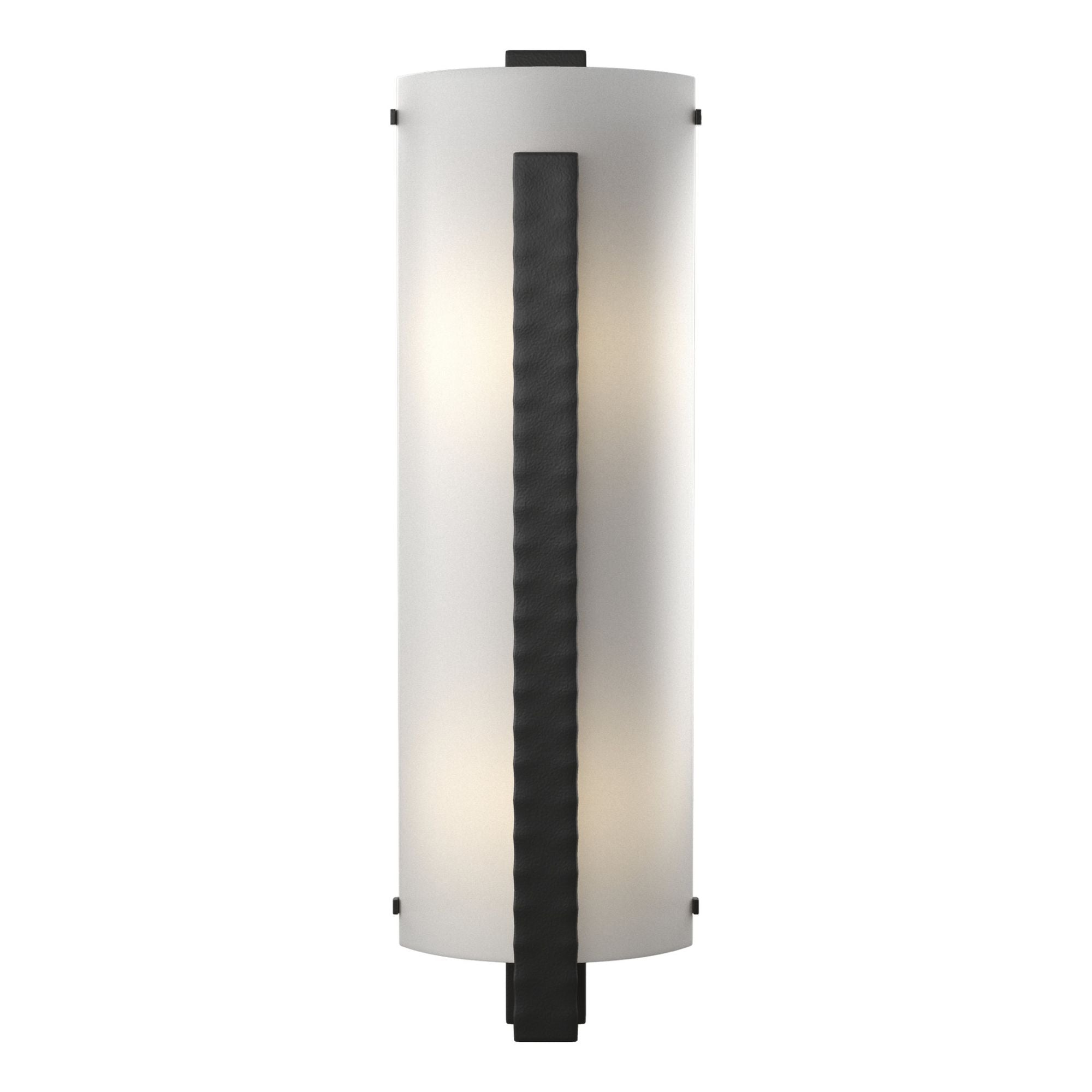 Forged Vertical Bar Large Sconce 2-Light White Art Glass (BB) in Black