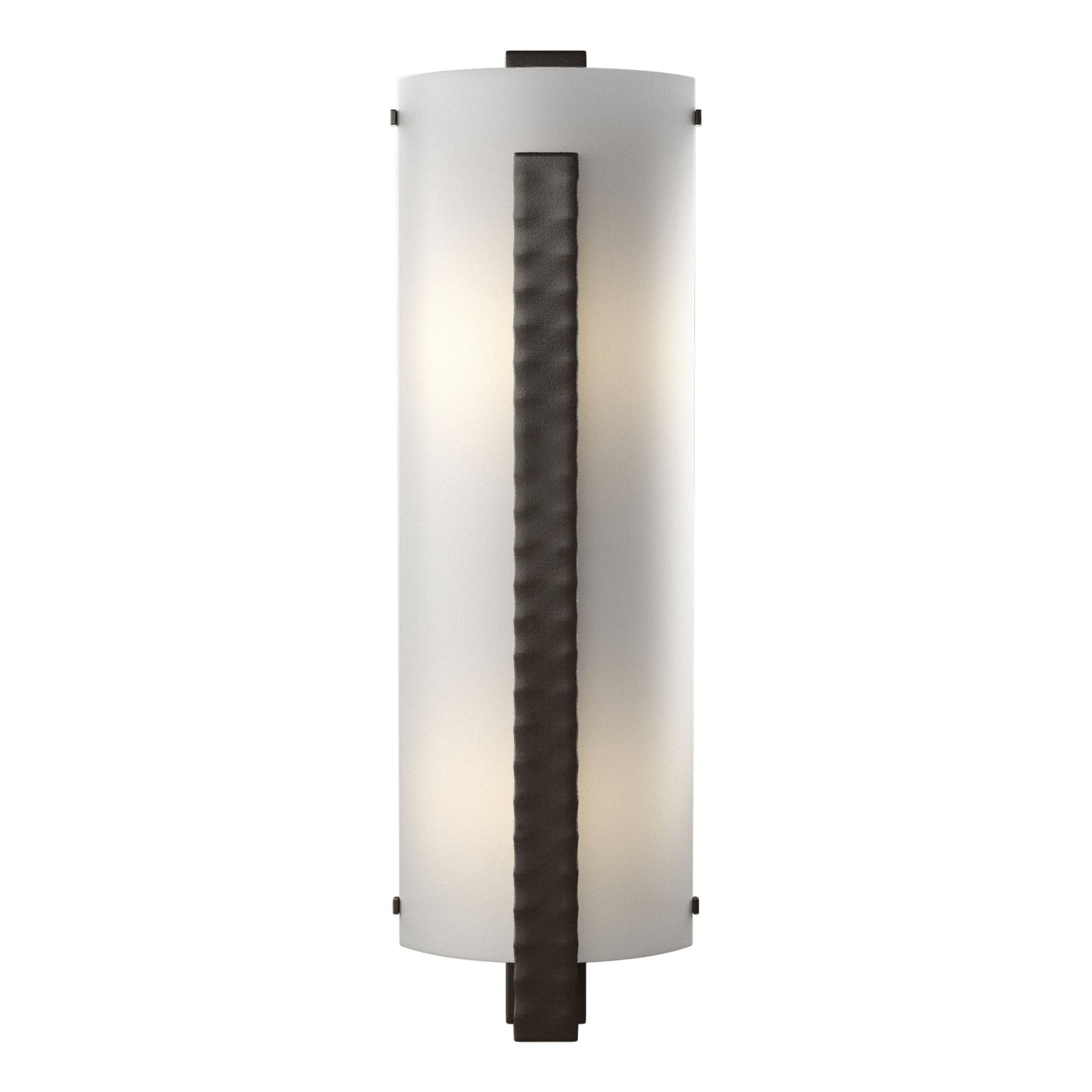 Forged Vertical Bar Large Sconce 2-Light White Art Glass (BB) in Oil Rubbed Bronze