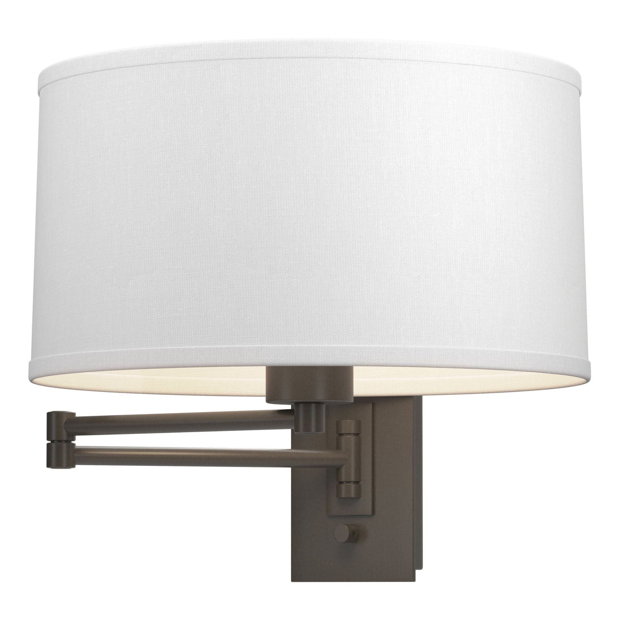 Simple Swing Arm Sconce 1-Light Natural Anna Shade (SF) in Dark Smoke - Dimmer on Backplate