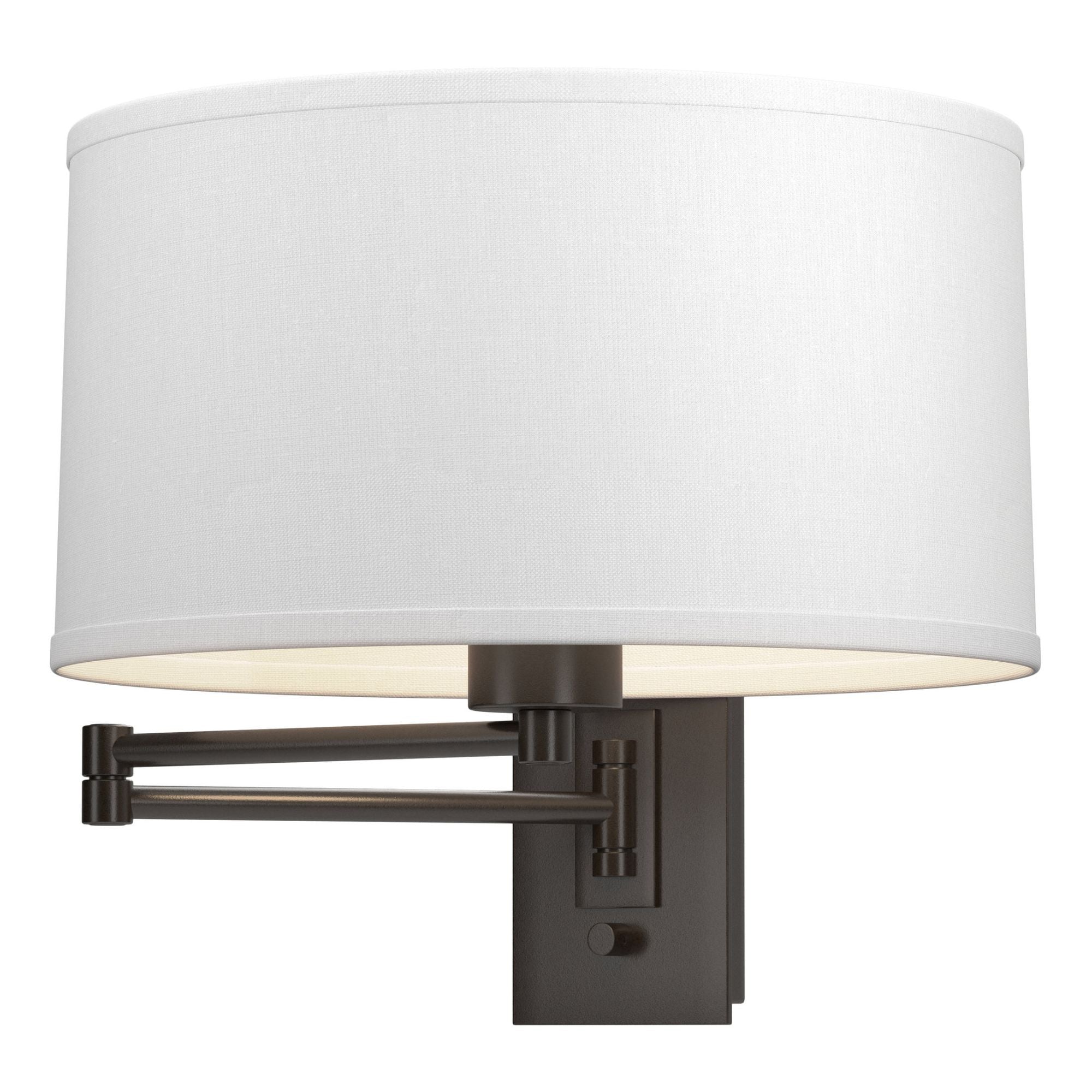 Simple Swing Arm Sconce 1-Light Natural Anna Shade (SF) in Oil Rubbed Bronze - Dimmer on Backplate