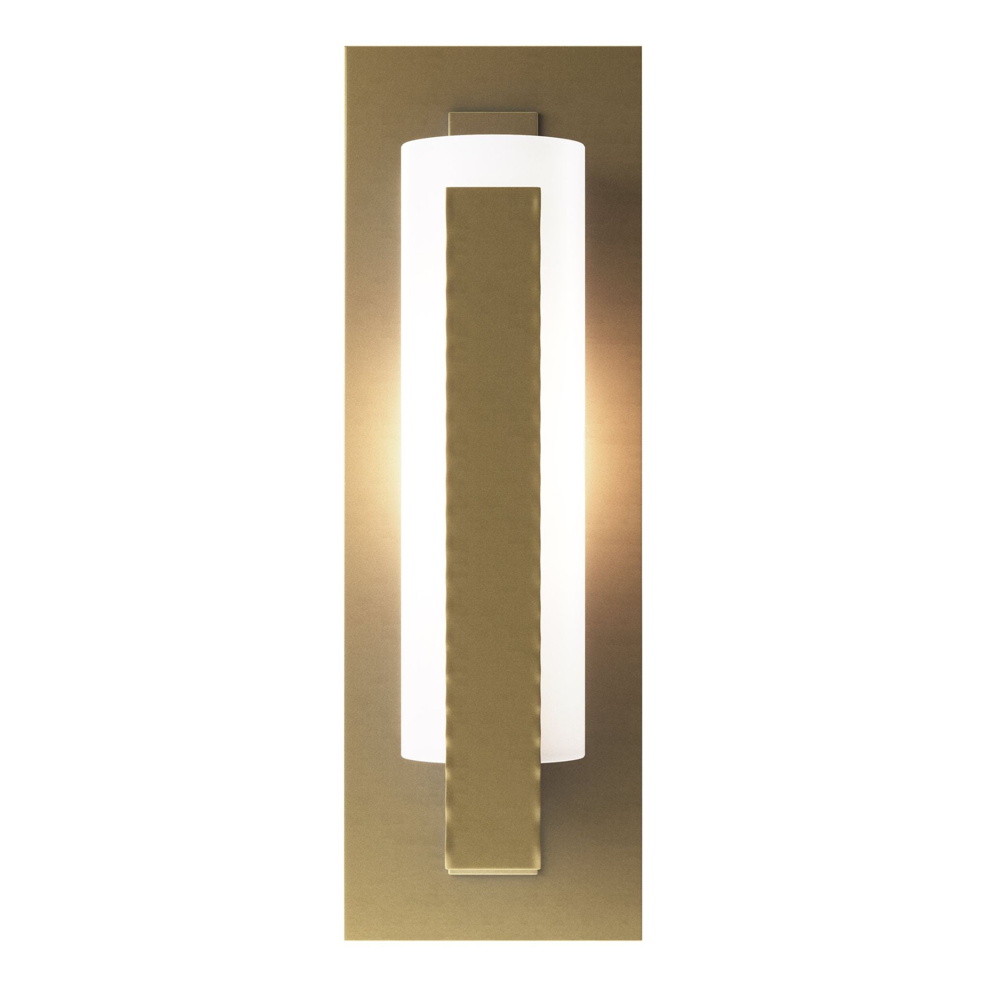Forged Vertical Bar Sconce - Steel Backplate 1-Light Opal Glass (GG) in Modern Brass