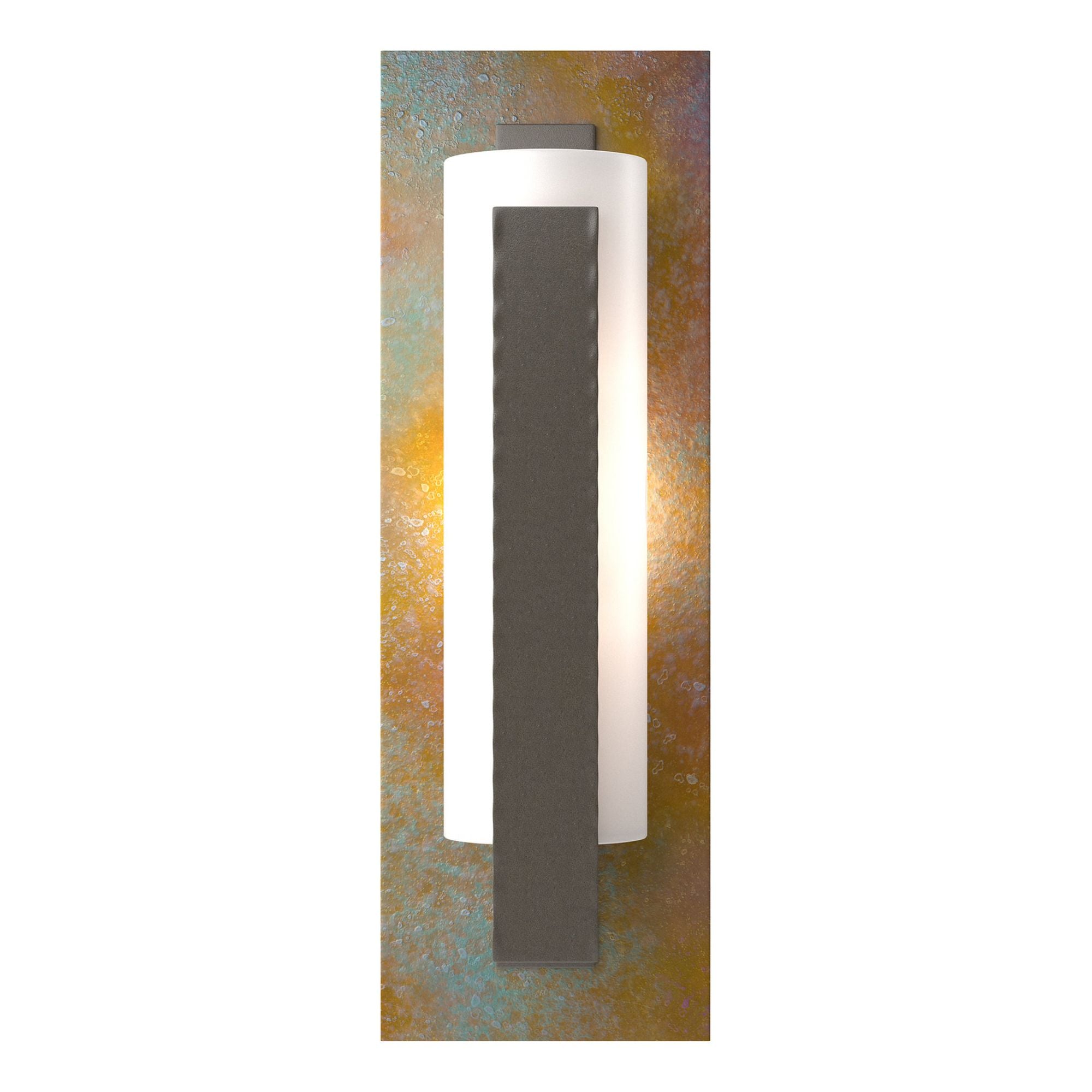 Forged Vertical Bar Sconce - Cherry or Copper Backplate 1-Light Copper Opal Glass (GG) in Dark Smoke
