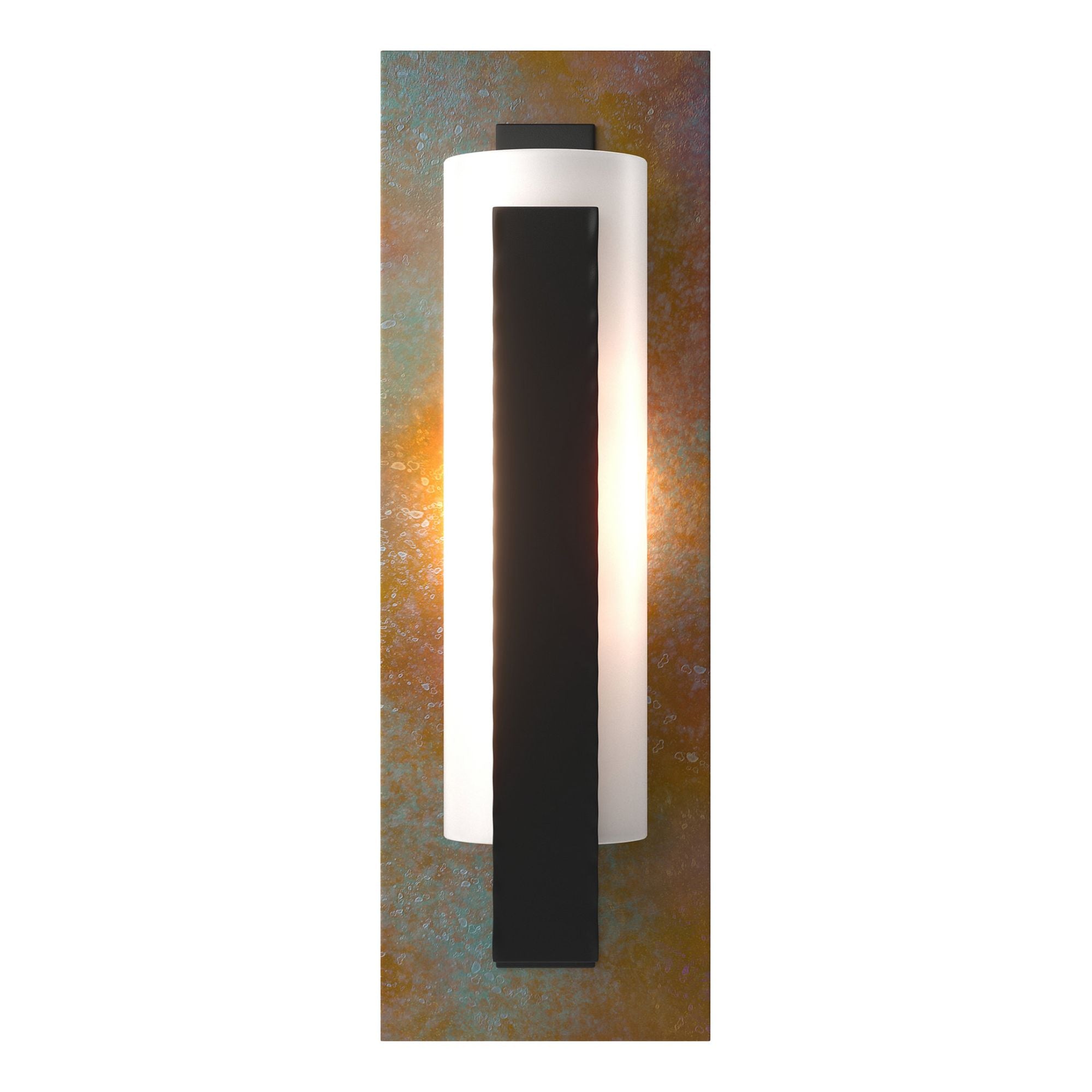 Forged Vertical Bar Sconce - Cherry or Copper Backplate 1-Light Copper Opal Glass (GG) in Black