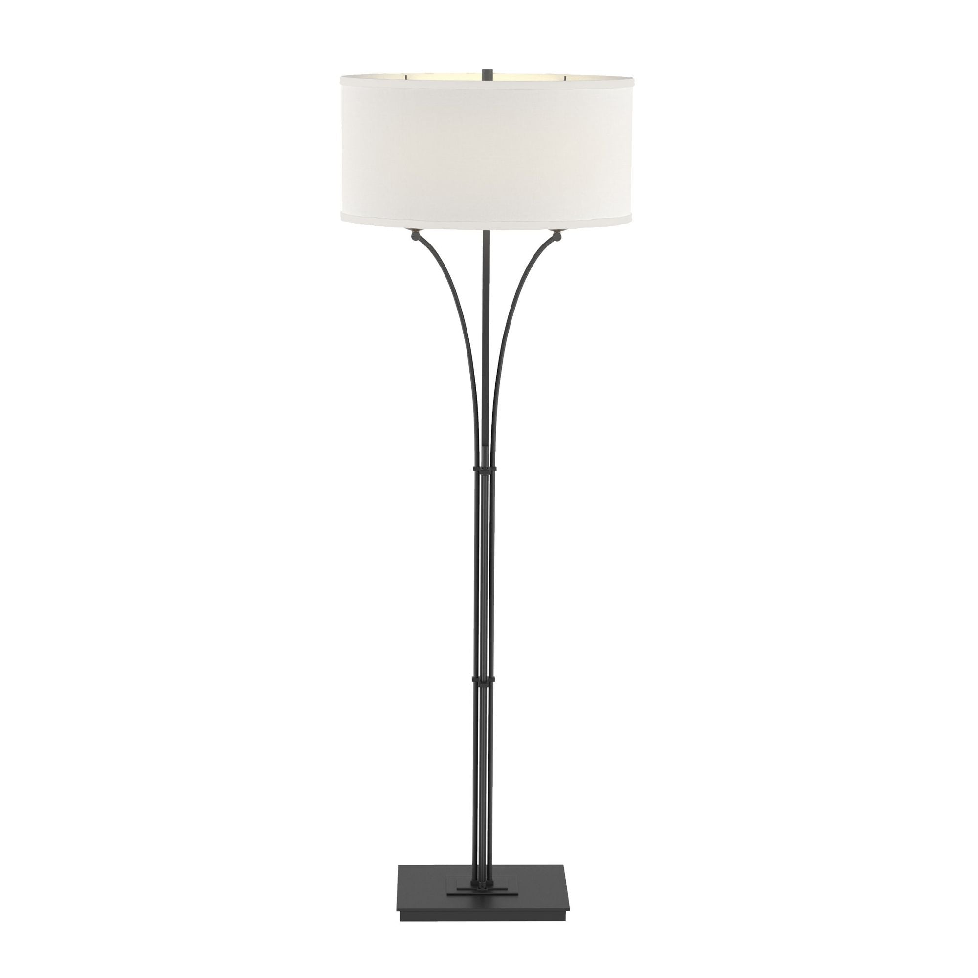 Contemporary Formae Floor Lamp 2-Light Natural Anna Shade (SF) in Black - Dimmer on Base