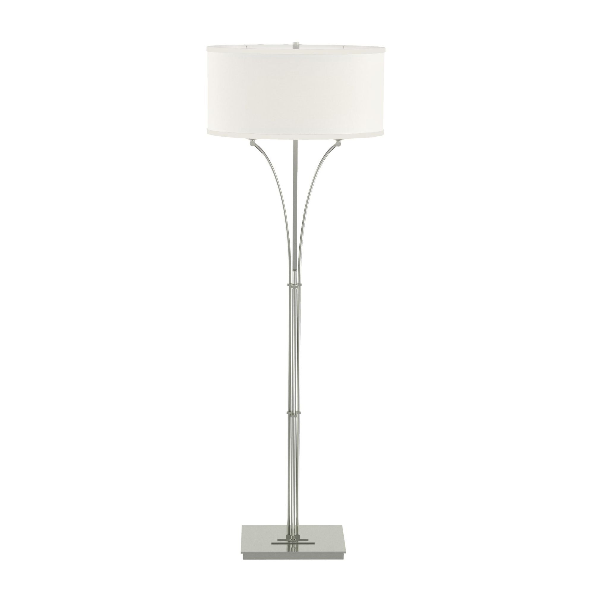 Contemporary Formae Floor Lamp 2-Light Natural Anna Shade (SF) in Sterling - Dimmer on Base
