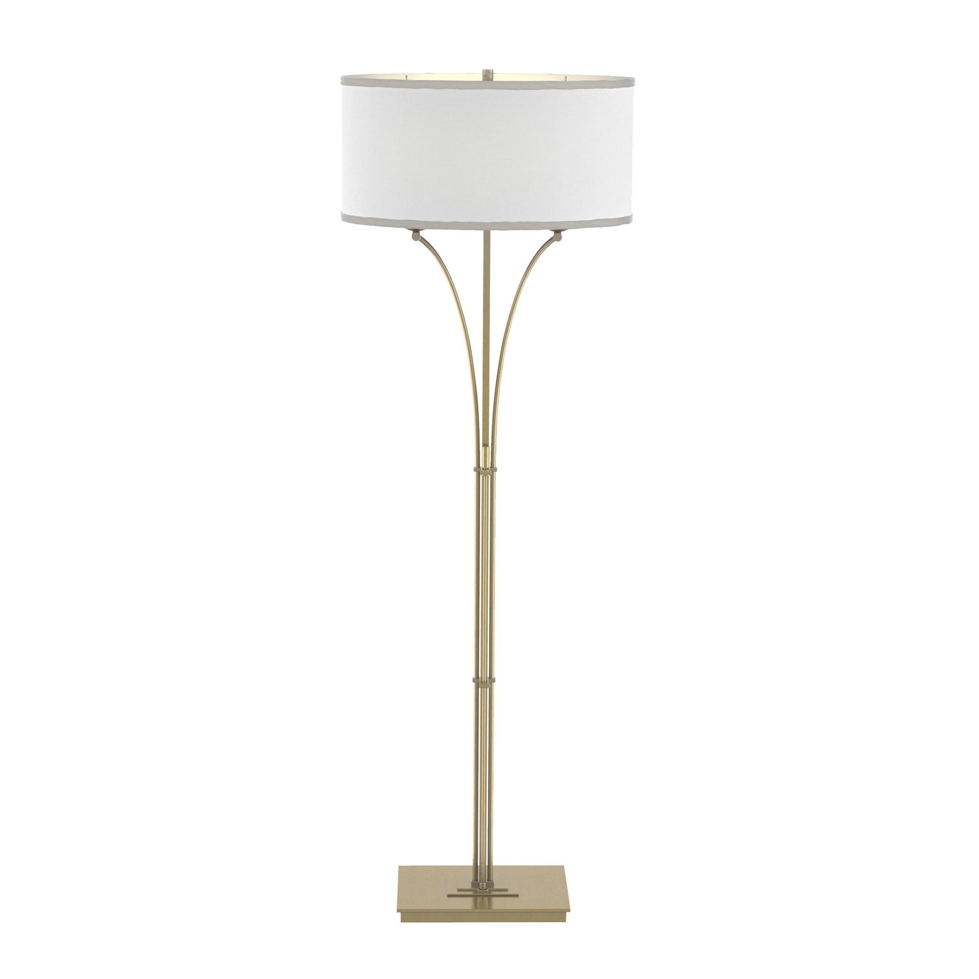 Contemporary Formae Floor Lamp 2-Light Natural Anna Shade (SF) in Modern Brass - Dimmer on Base