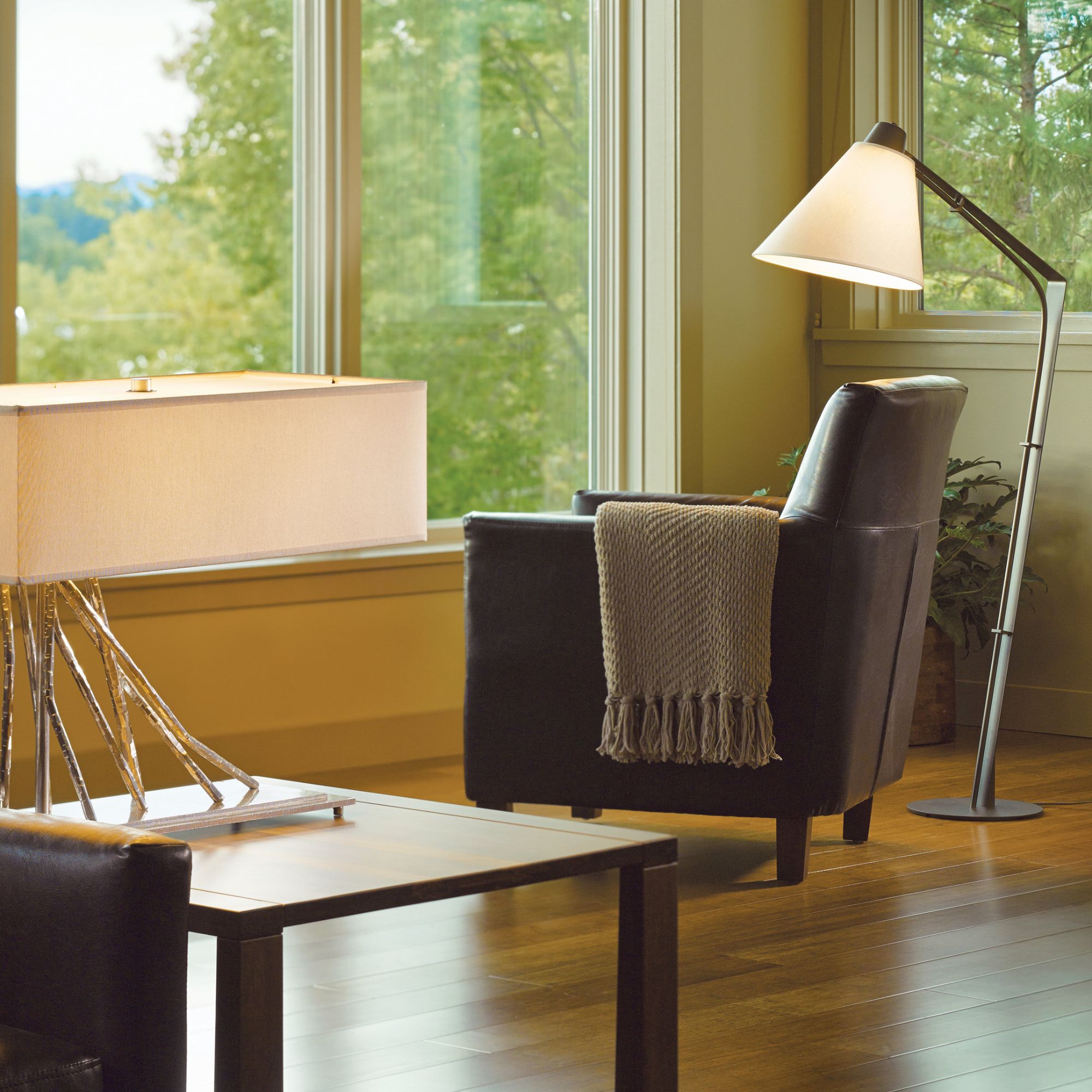 Reach Floor Lamp 1-Light Natural Anna Shade (SF) in Dark Smoke - Dimmer on Socket
