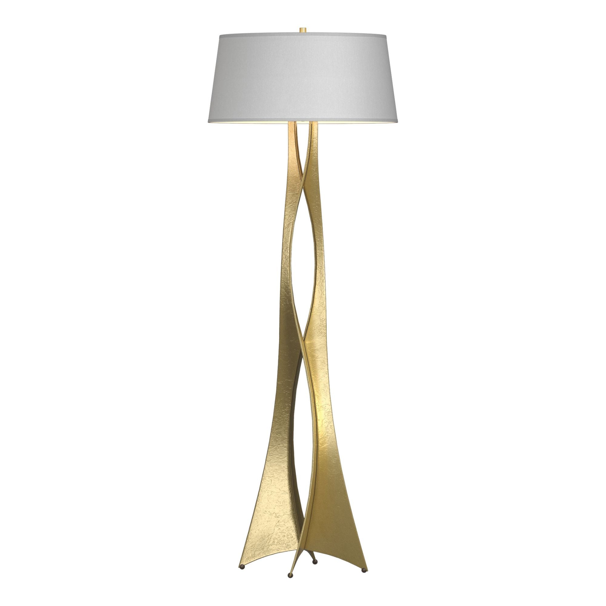 Moreau Floor Lamp 1-Light Natural Anna Shade (SF) in Modern Brass - Dimmer on Socket