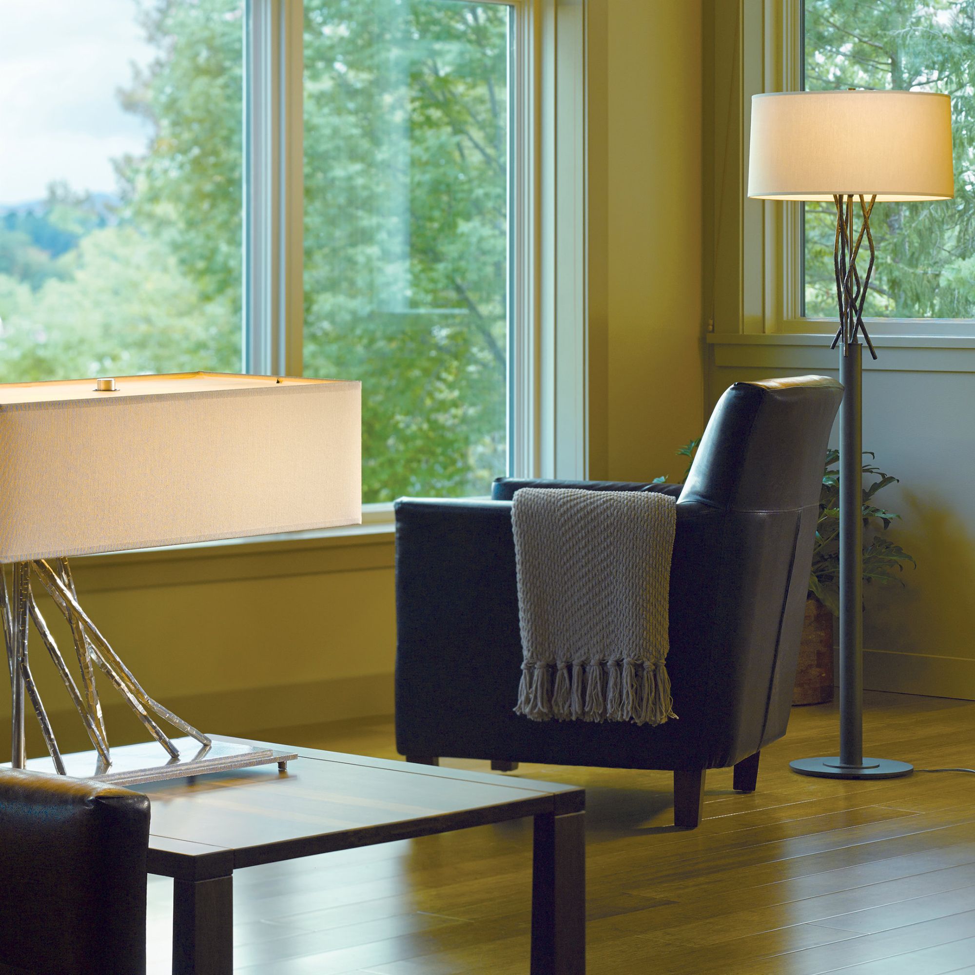 Brindille Floor Lamp 1-Light Natural Anna Shade (SF) in Dark Smoke - Dimmer on Socket