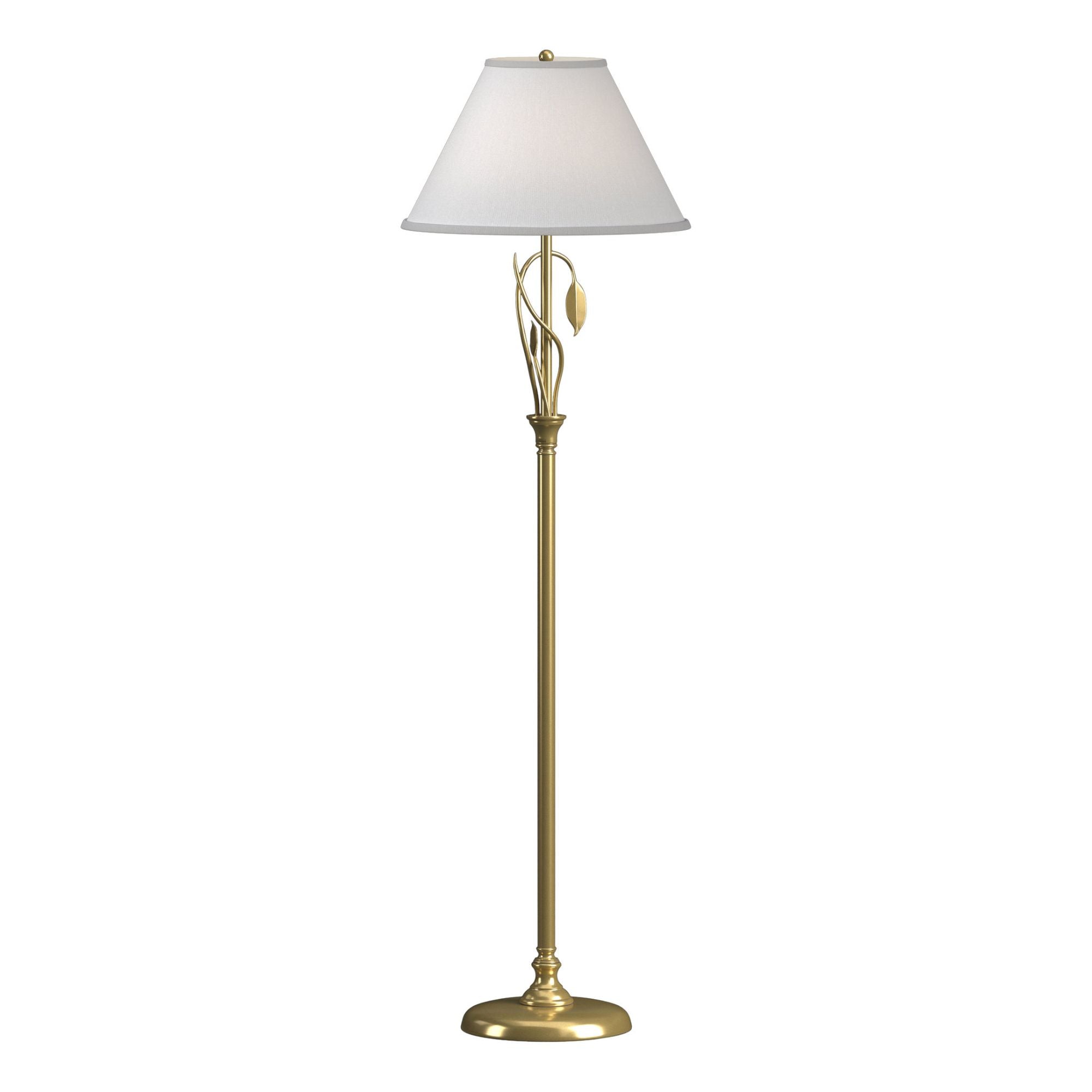 Forged Leaves and Vase Floor Lamp 1-Light Natural Anna Shade (SF) in Modern Brass