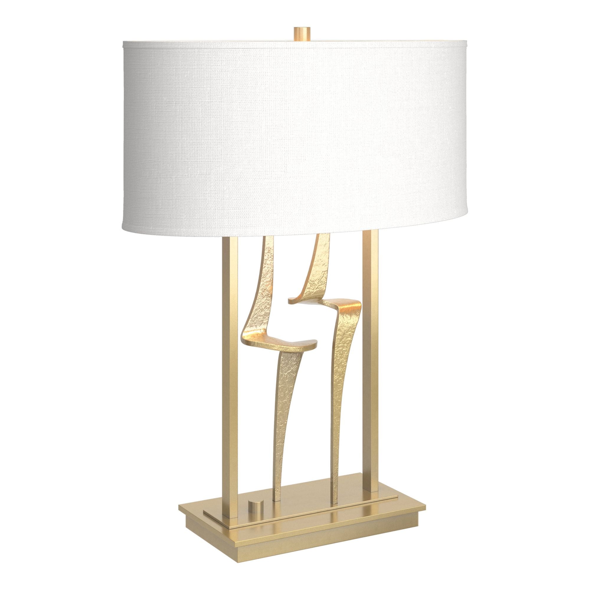 Antasia Table Lamp 1-Light Natural Anna Shade (SF) in Modern Brass - Dimmer on Base