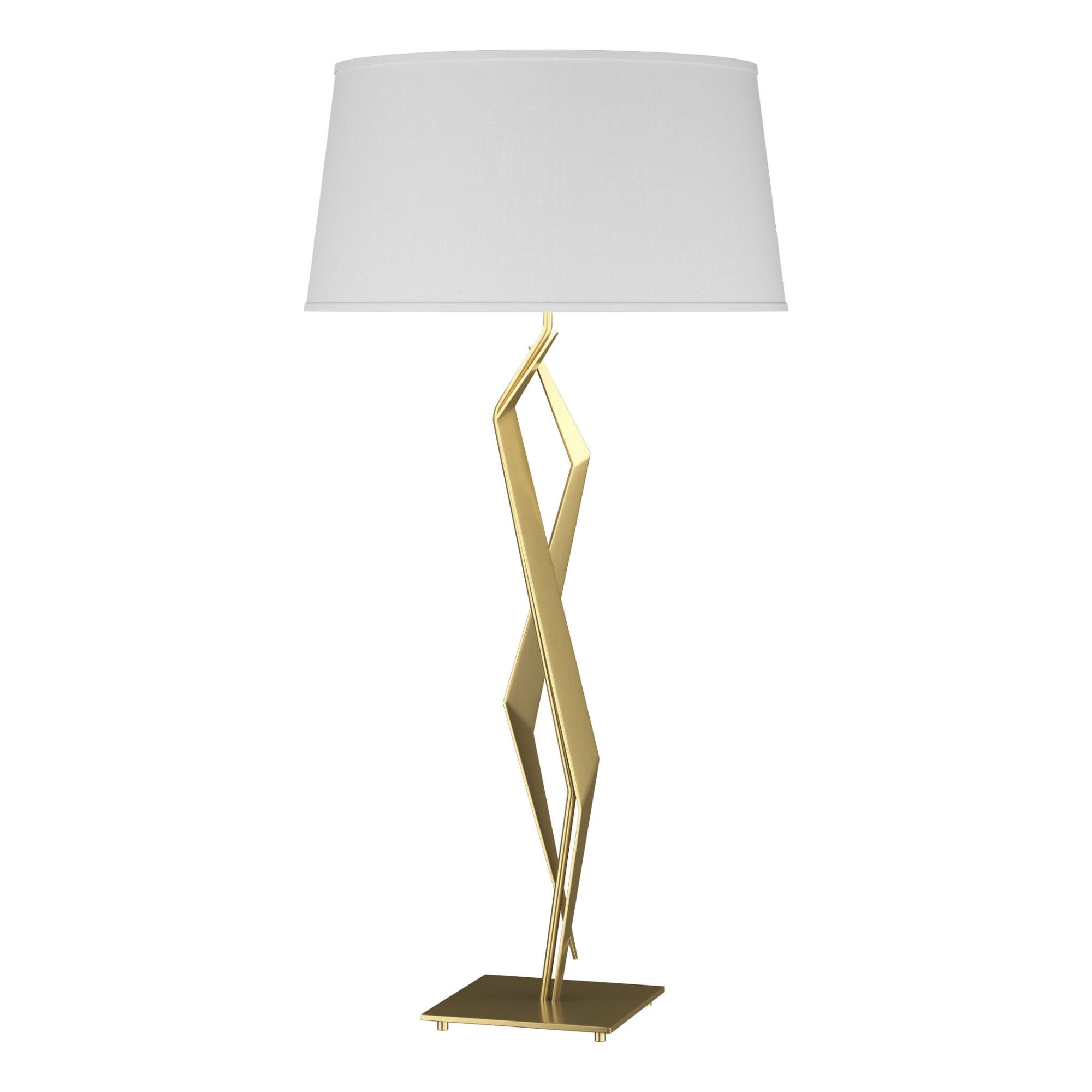 Facet Table Lamp 1-Light Natural Anna Shade (SF) in Modern Brass - Dimmer on Socket