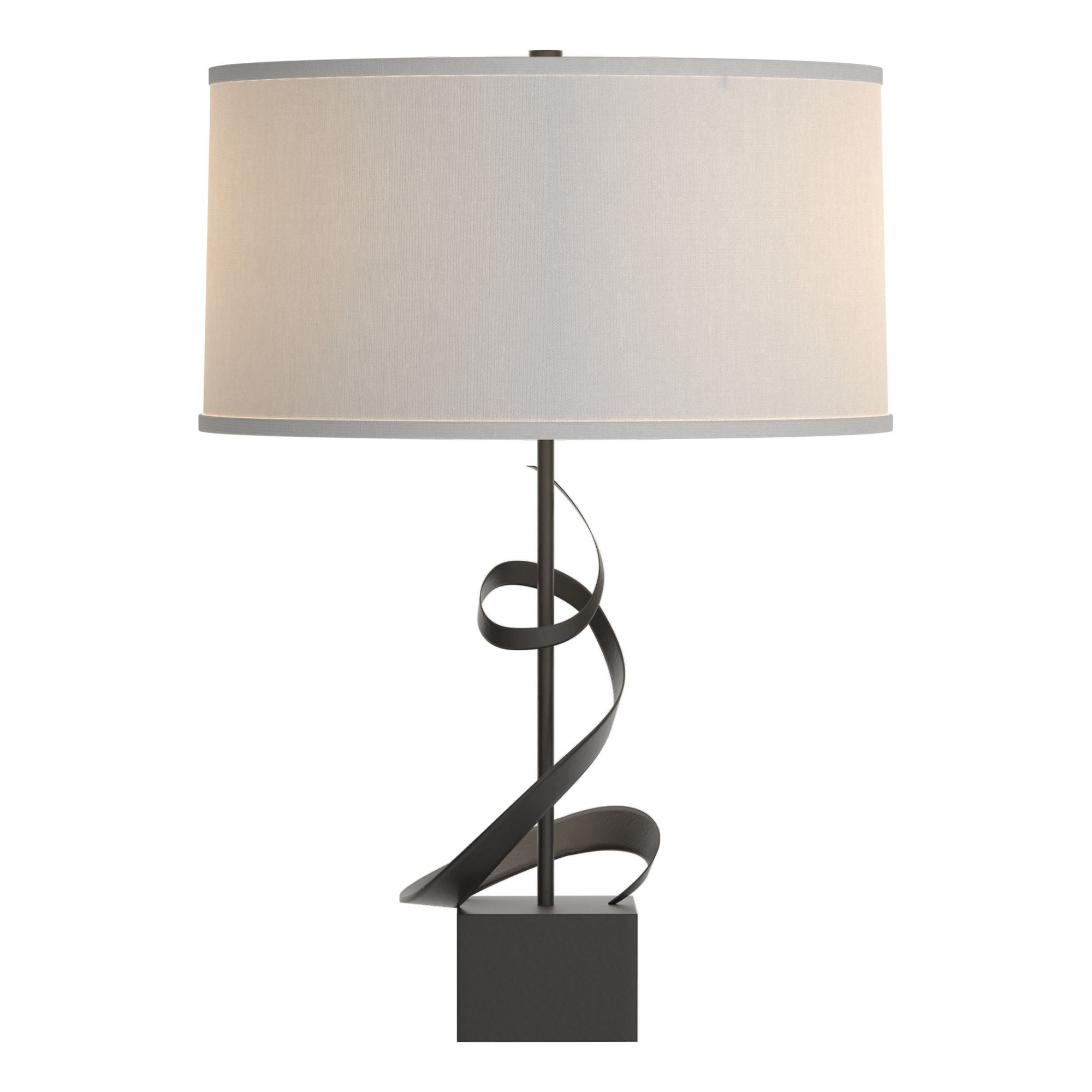 Gallery Spiral Table Lamp 1-Light Natural Anna Shade (SF) in Black - Dimmer on Socket