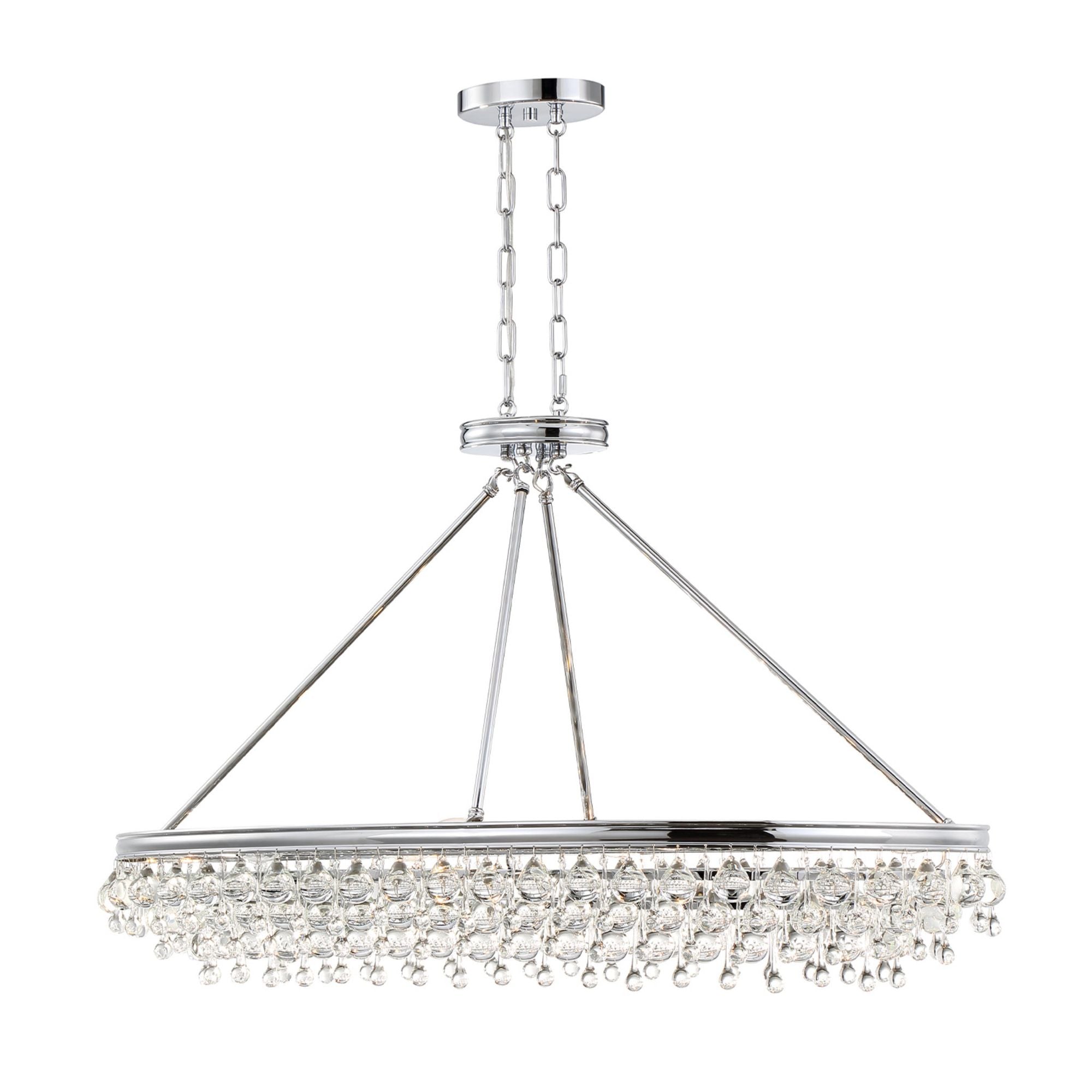 Calypso 8 Light Crystal Teardrop Polished Chrome Oval Chandelier 39.75"W x 24.75"H x 17.25"D