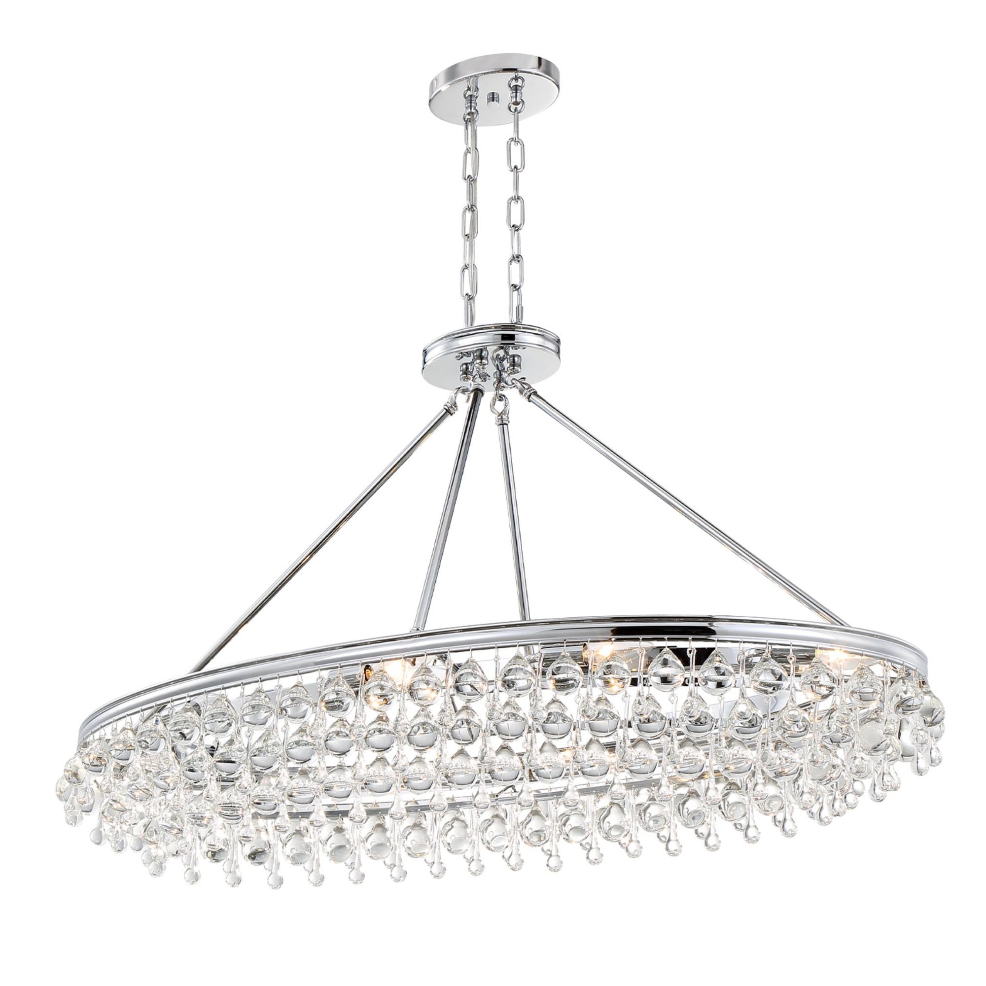 Calypso 8 Light Crystal Teardrop Polished Chrome Oval Chandelier 39.75"W x 24.75"H x 17.25"D