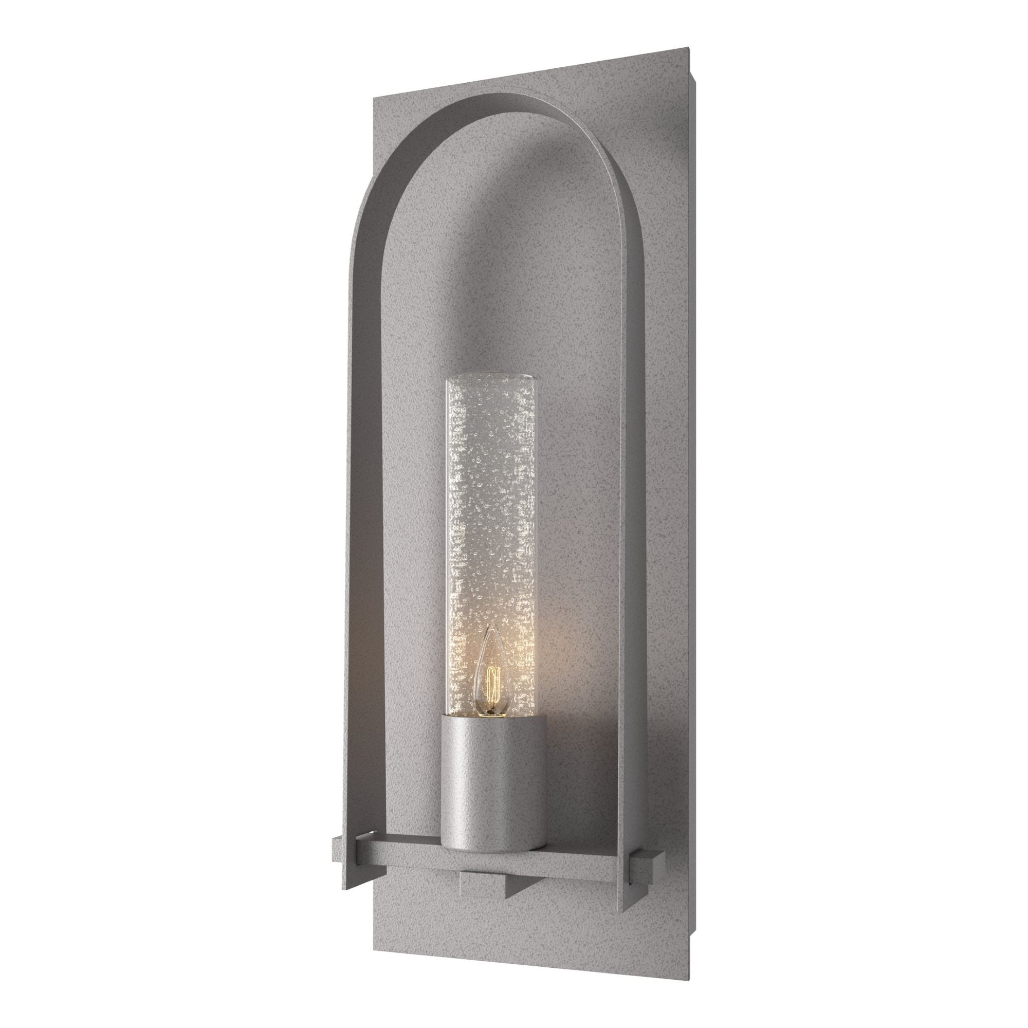 Triomphe Seeded GlassMedium Outdoor Sconce 1-Light Seeded Clear Glass (II) in Coastal Burnished Steel