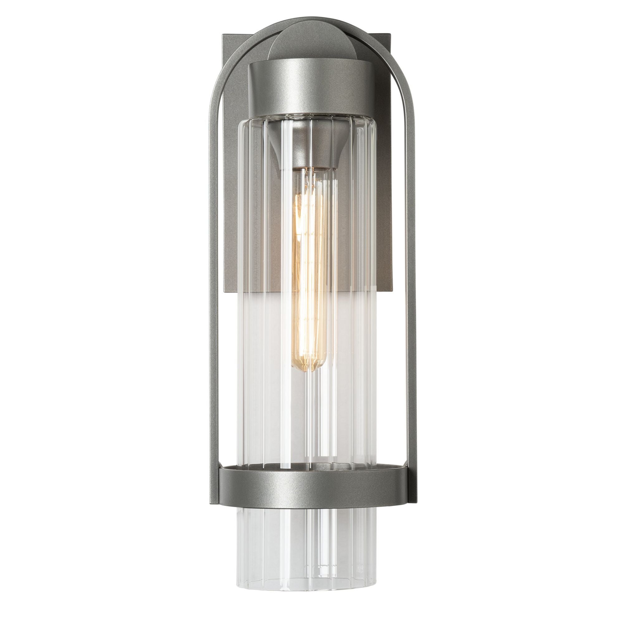 Alcove Small Outdoor Sconce 1-Light Clear Glass (ZM) in Coastal Burnished Steel