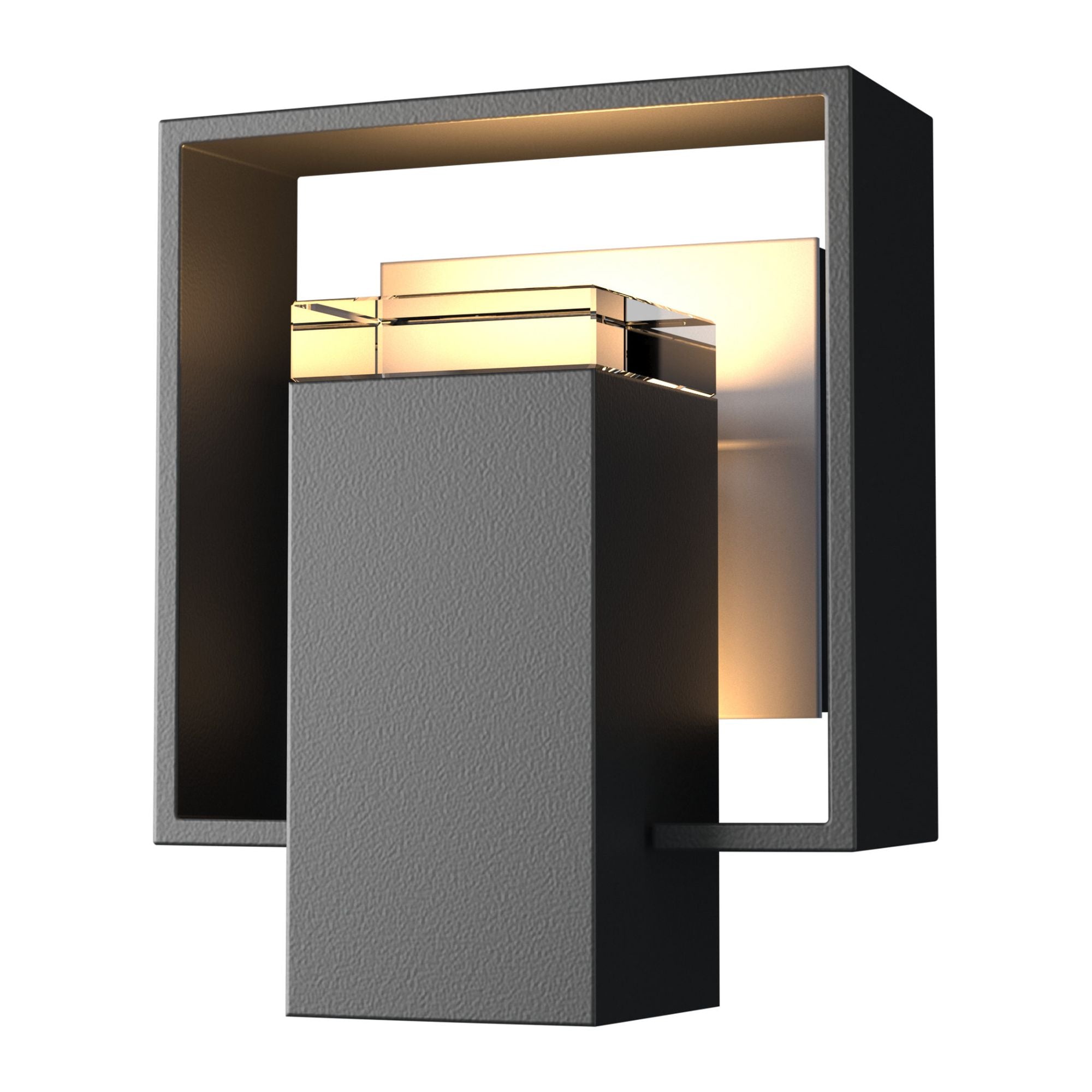 Shadow Box Small Outdoor Sconce 1-Light Coastal Burnished Steel Accent Clear Glass (ZM) in Coastal Black