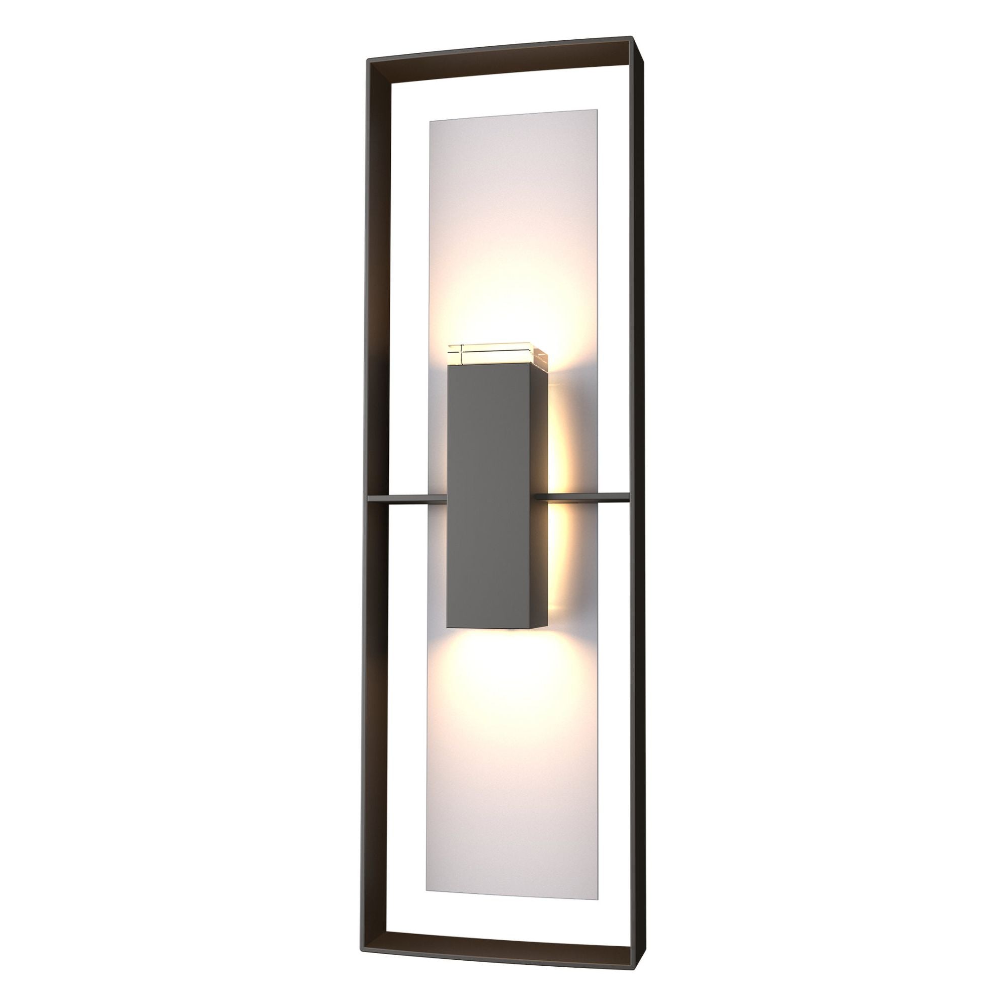 Shadow Box Tall Outdoor Sconce 2-Light Coastal Burnished Steel Accent Clear Glass (ZM) in Coastal Oil Rubbed Bronze