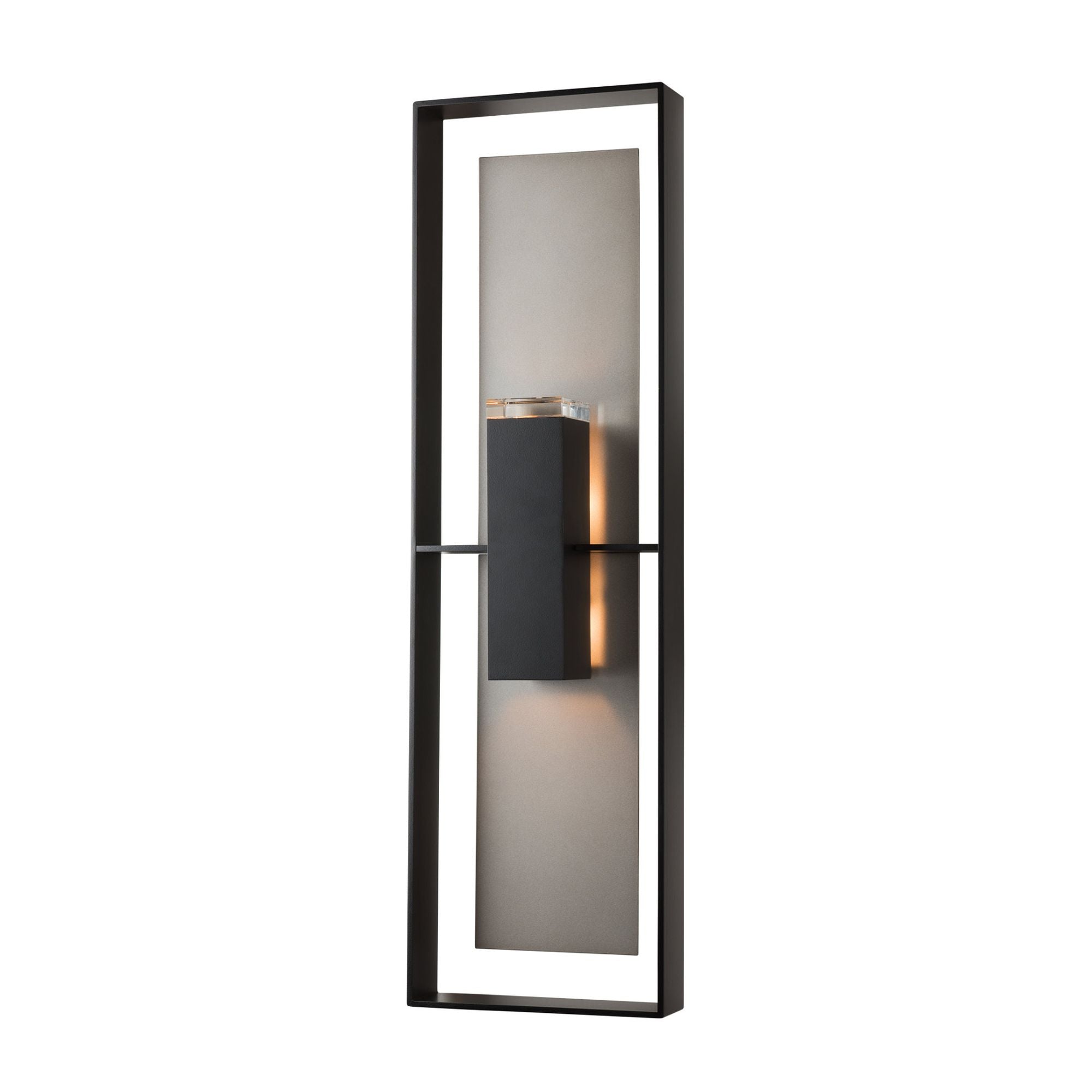 Shadow Box Tall Outdoor Sconce 2-Light Coastal Burnished Steel Accent Clear Glass (ZM) in Coastal Black