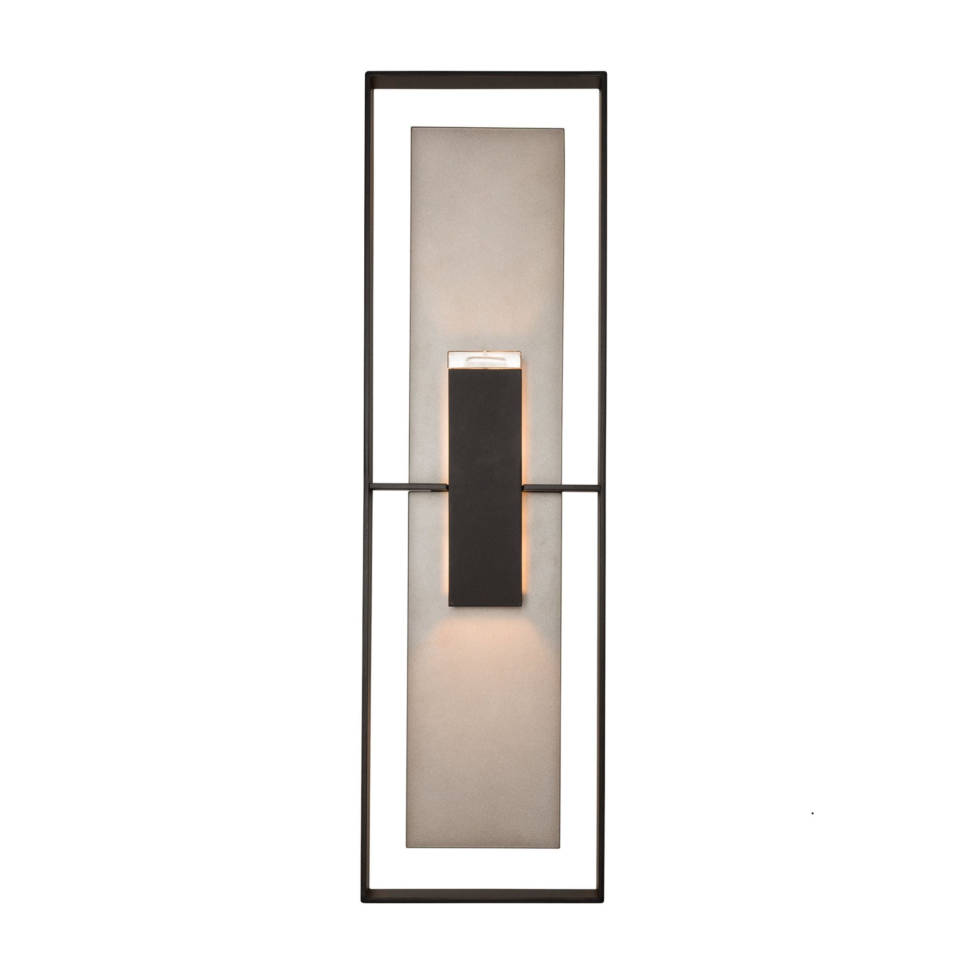 Shadow Box Tall Outdoor Sconce 2-Light Coastal Burnished Steel Accent Clear Glass (ZM) in Coastal Black